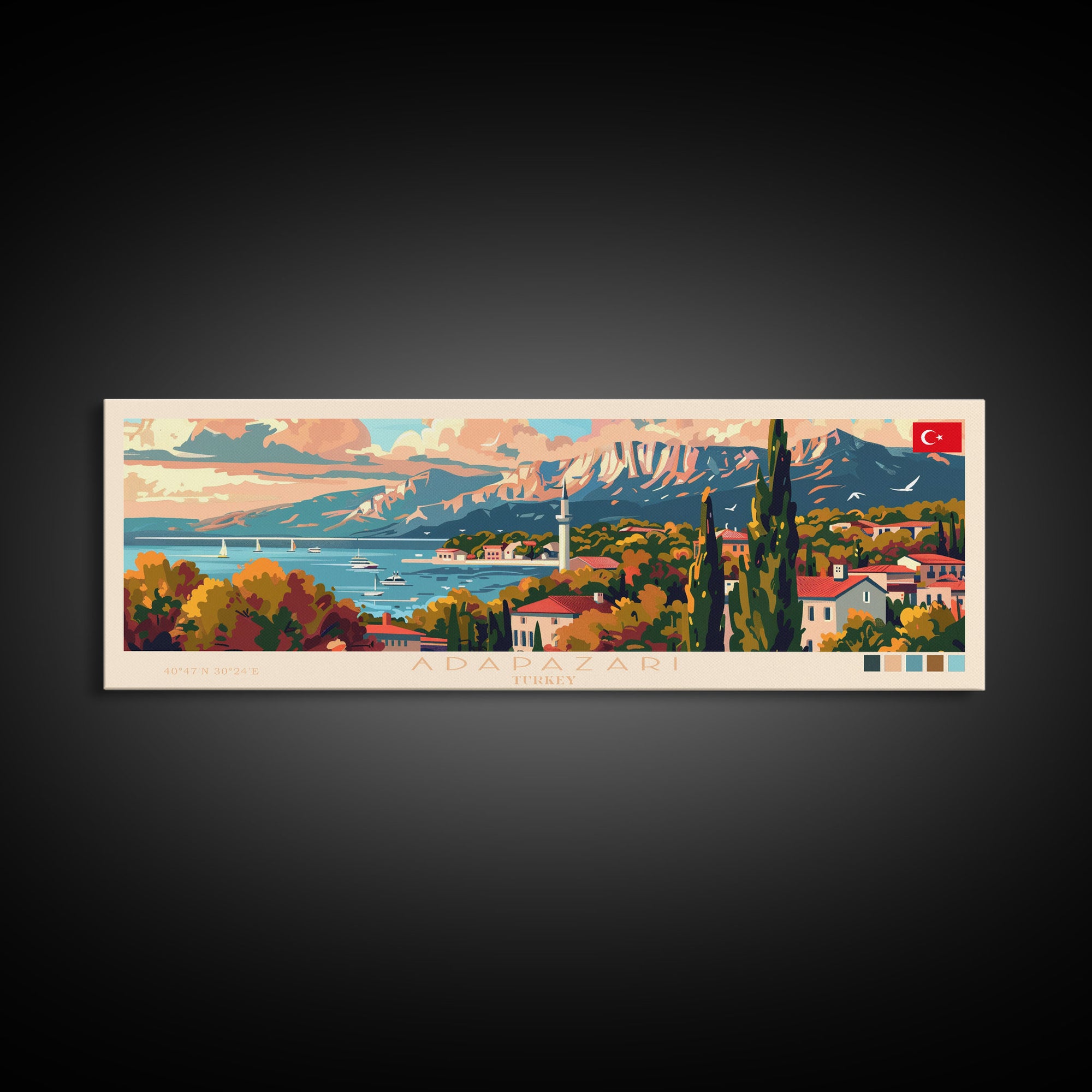 Adapazar Turkey Panoramic Travel Poster, Framed Canvas Print or Metal Wall Art, Travel Art, Home Decor, Panoramic Painting, Midcentury Art