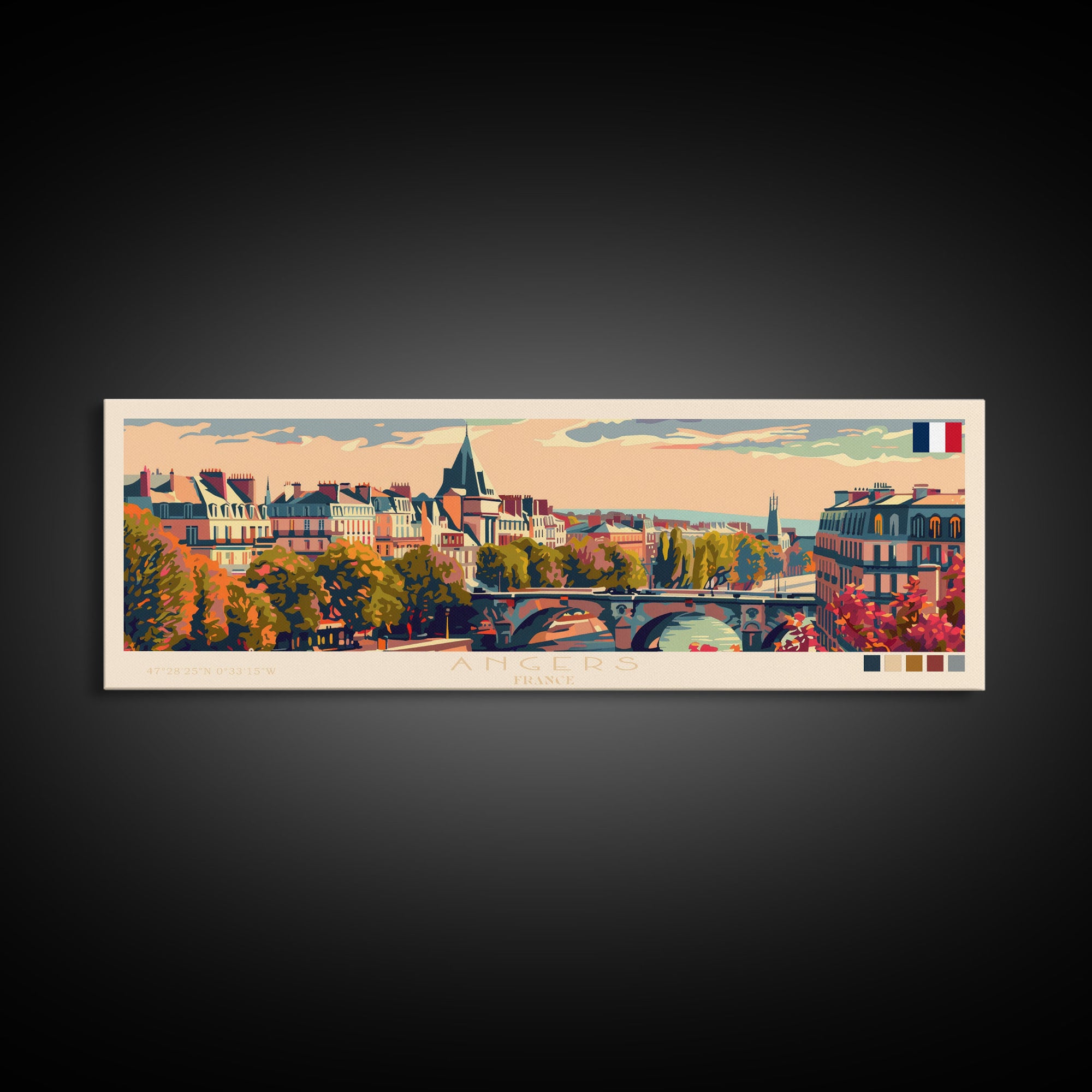 Angers France Wall Art, Panoramic Travel Poster, Panoramic Framed Canvas Print, City Wall Art, Wall Hanging Home Decor, Travel Art