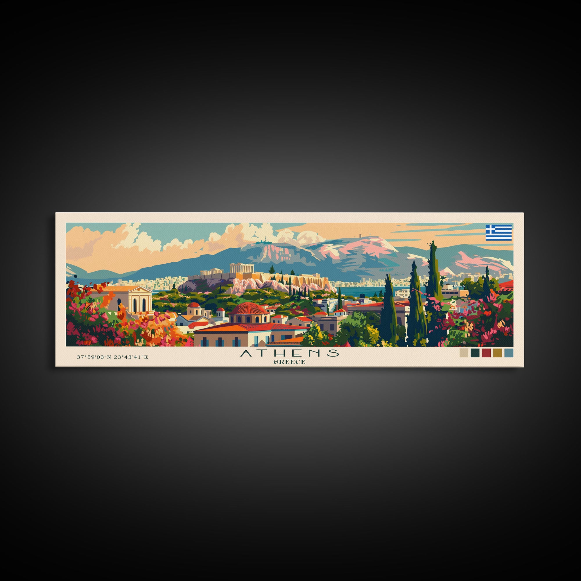 Athens Greece Travel Art, City Art, Framed Canvas Print or Metal Wall Art, Europe Travel Poster, Panoramic Wall Art, Extra Wide Wall Art