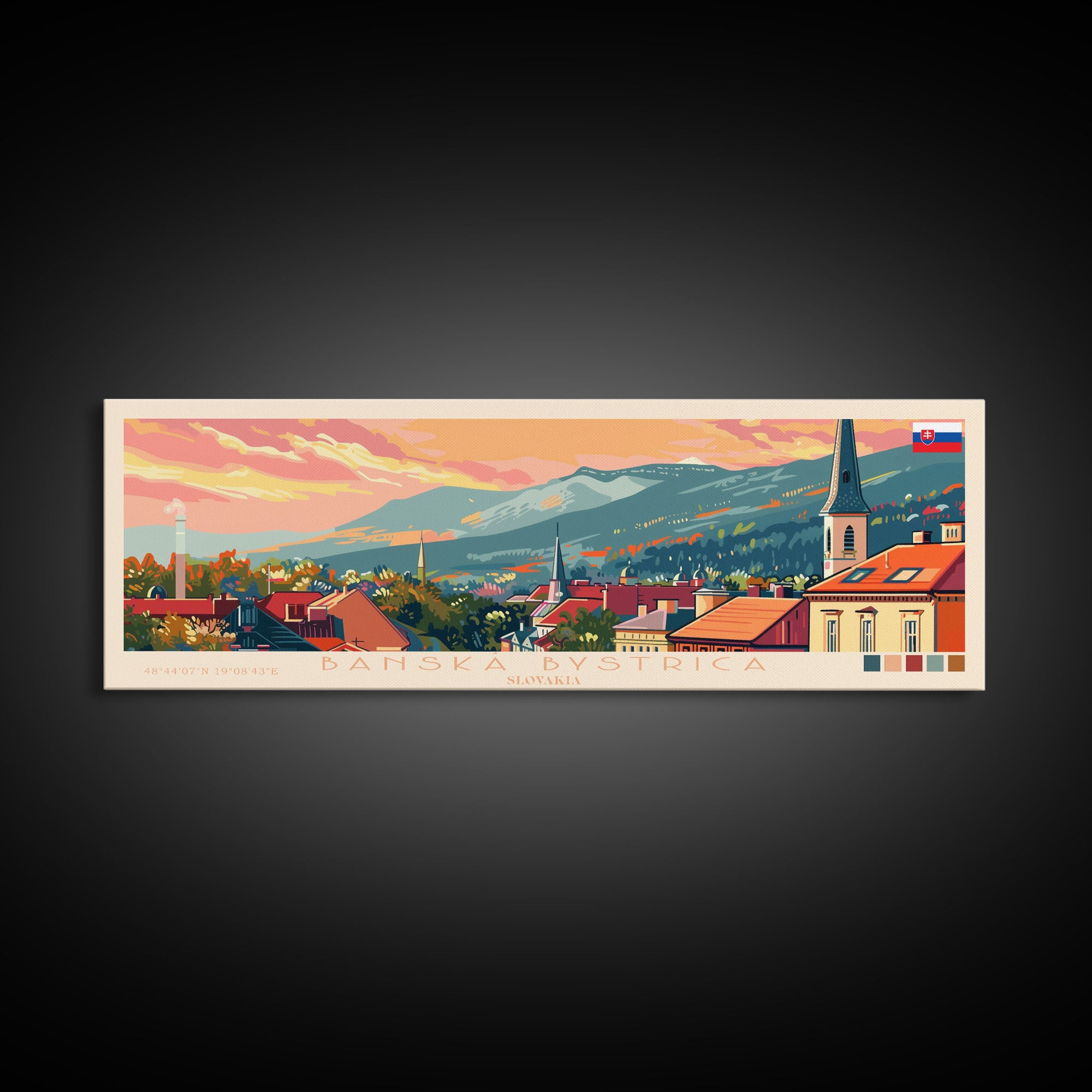 Banska Bystrica Wall Art, Panoramic Travel Poster, Panoramic Framed Canvas Print, City Wall Art, Wall Hanging Home Decor, Travel Art