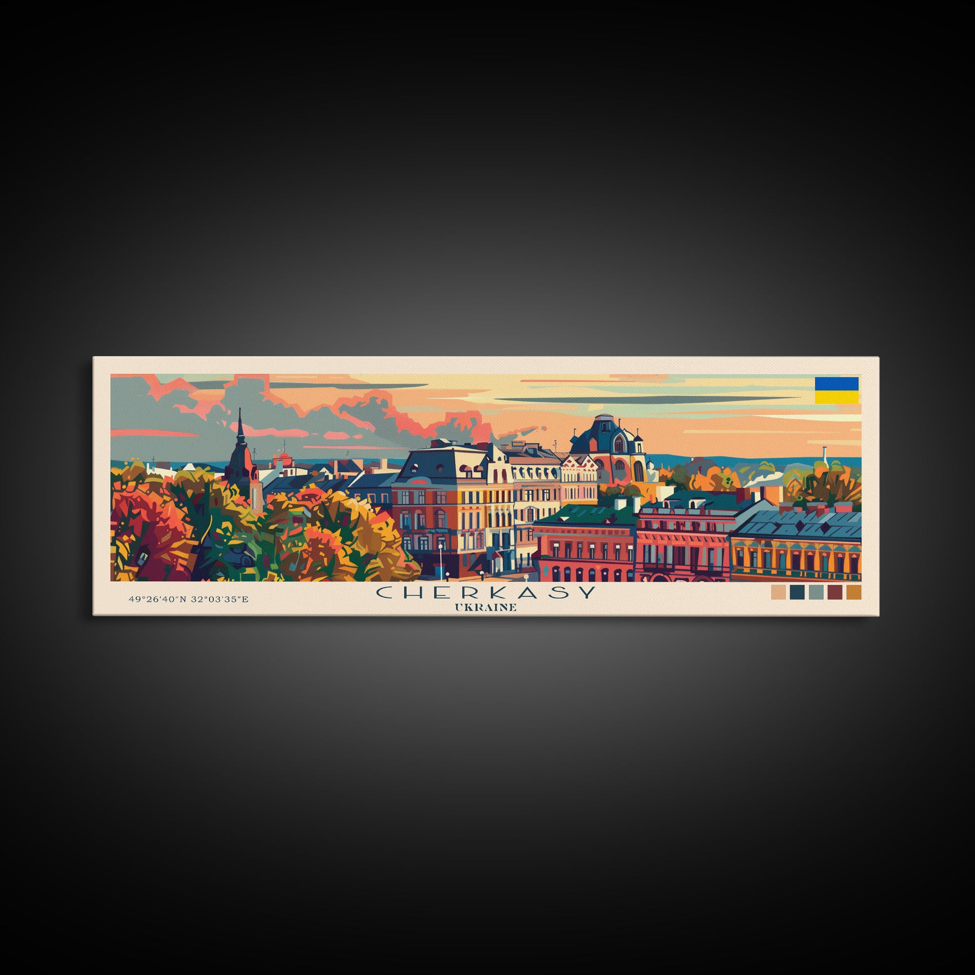 Cherkasy Ukraine Travel Art, City Art, Framed Canvas Print or Metal Wall Art, Europe Travel Poster, Panoramic Wall Art, Extra Wide Wall Art