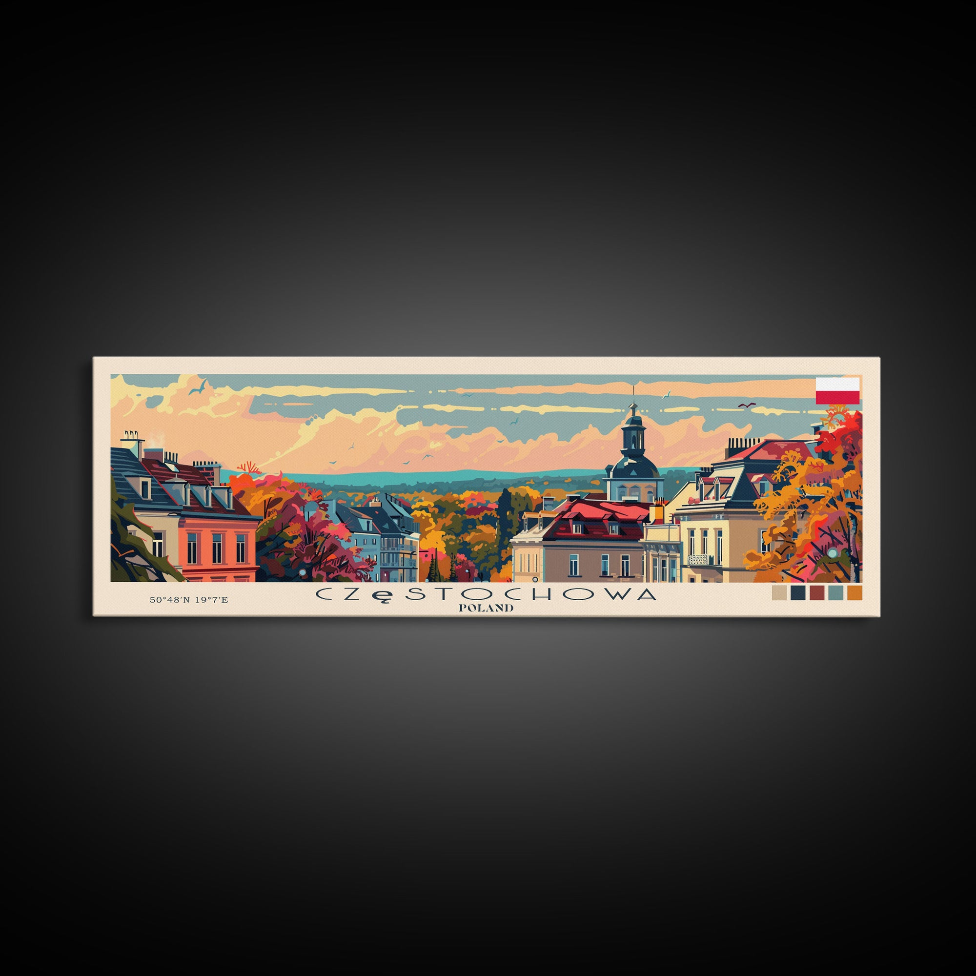 Czestochowa Poland Travel Art, City Art, Framed Canvas Print or Metal Wall Art, Europe Travel Poster, Panoramic Wall Art, Extra Wide Wall Art