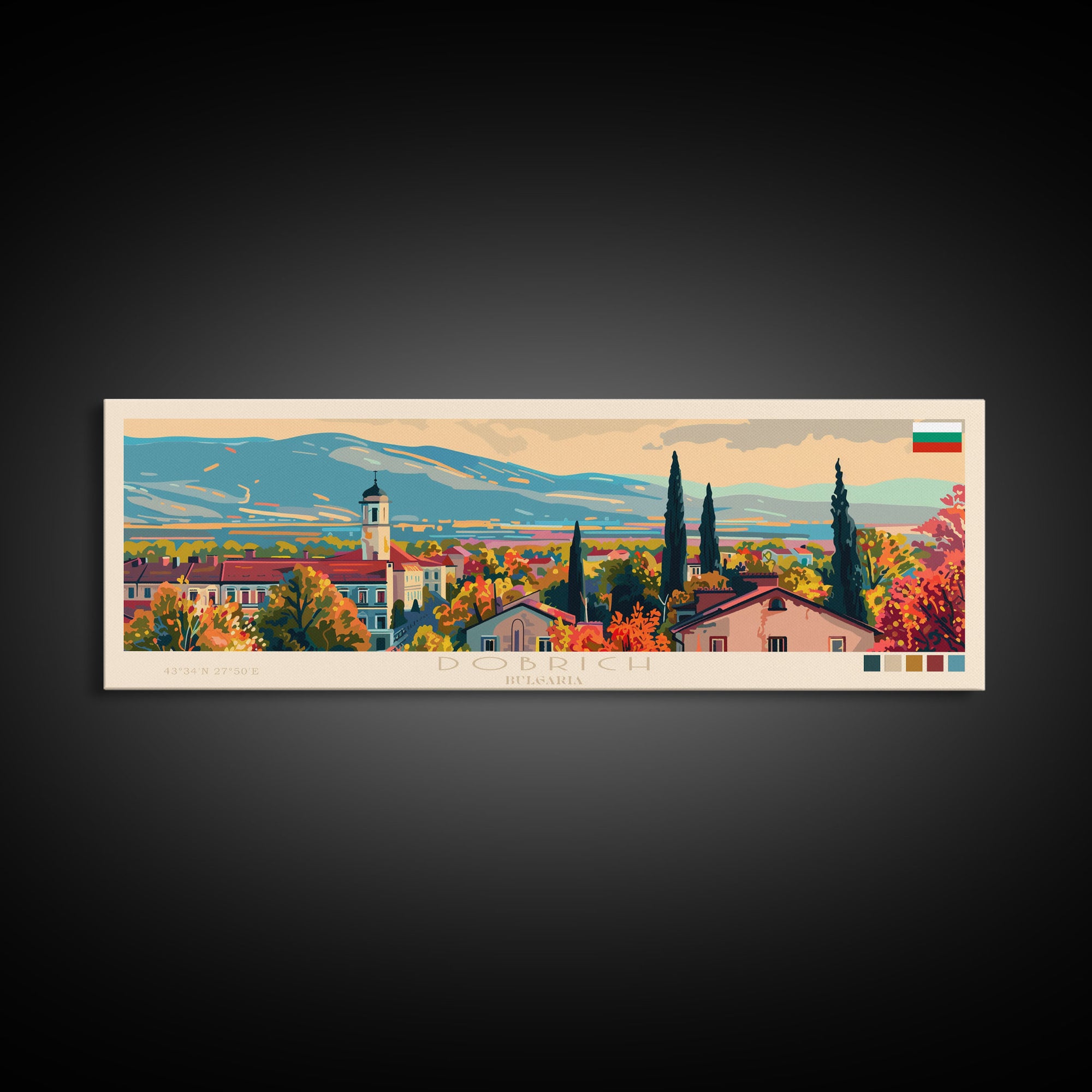 Dobrich Bulgaria Travel Art, City Art, Framed Canvas Print or Metal Wall Art, Europe Travel Poster, Panoramic Wall Art, Extra Wide Wall Art