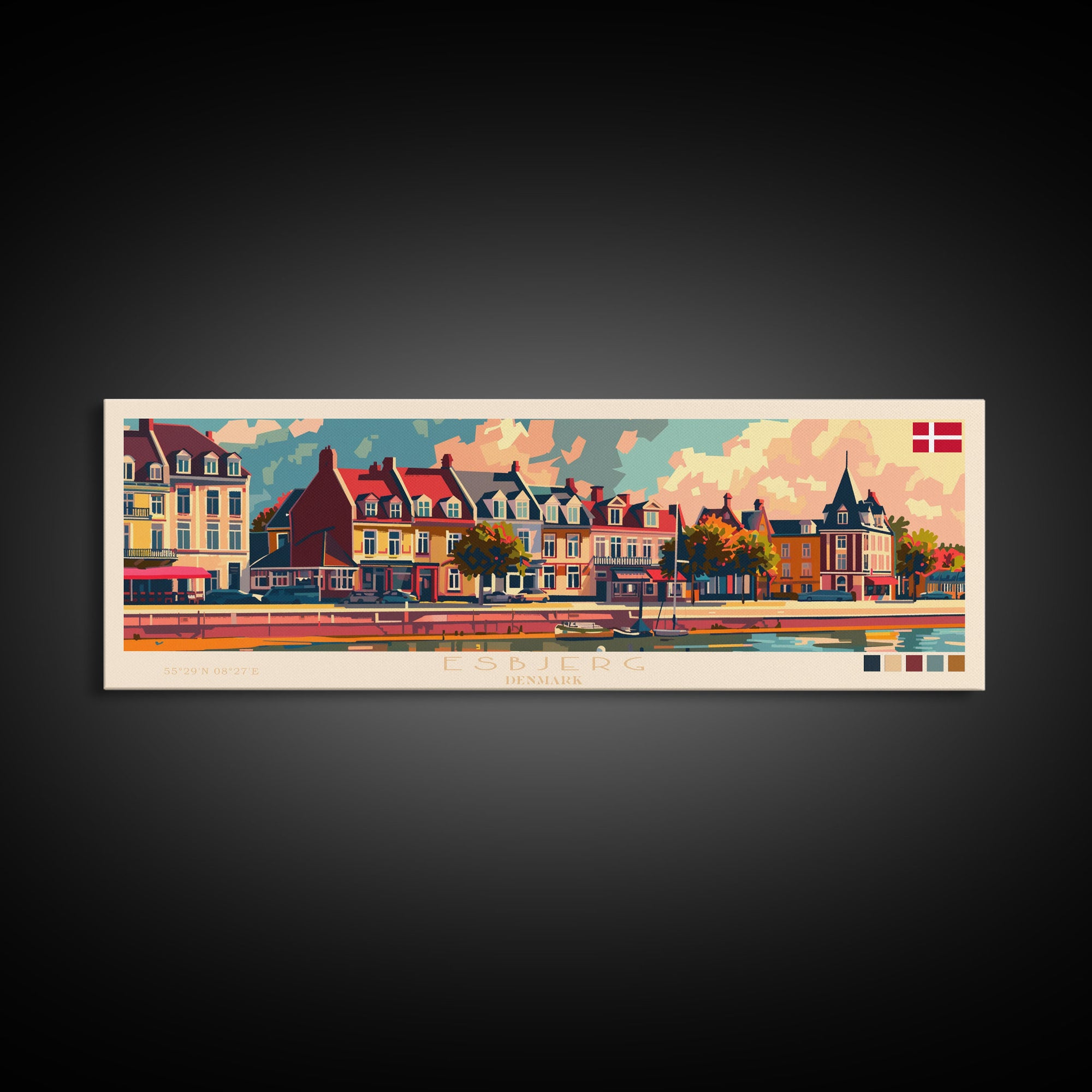 Esbjerg Denmark Travel Art, City Art, Framed Canvas Print or Metal Wall Art, Europe Travel Poster, Panoramic Wall Art, Extra Wide Wall Art