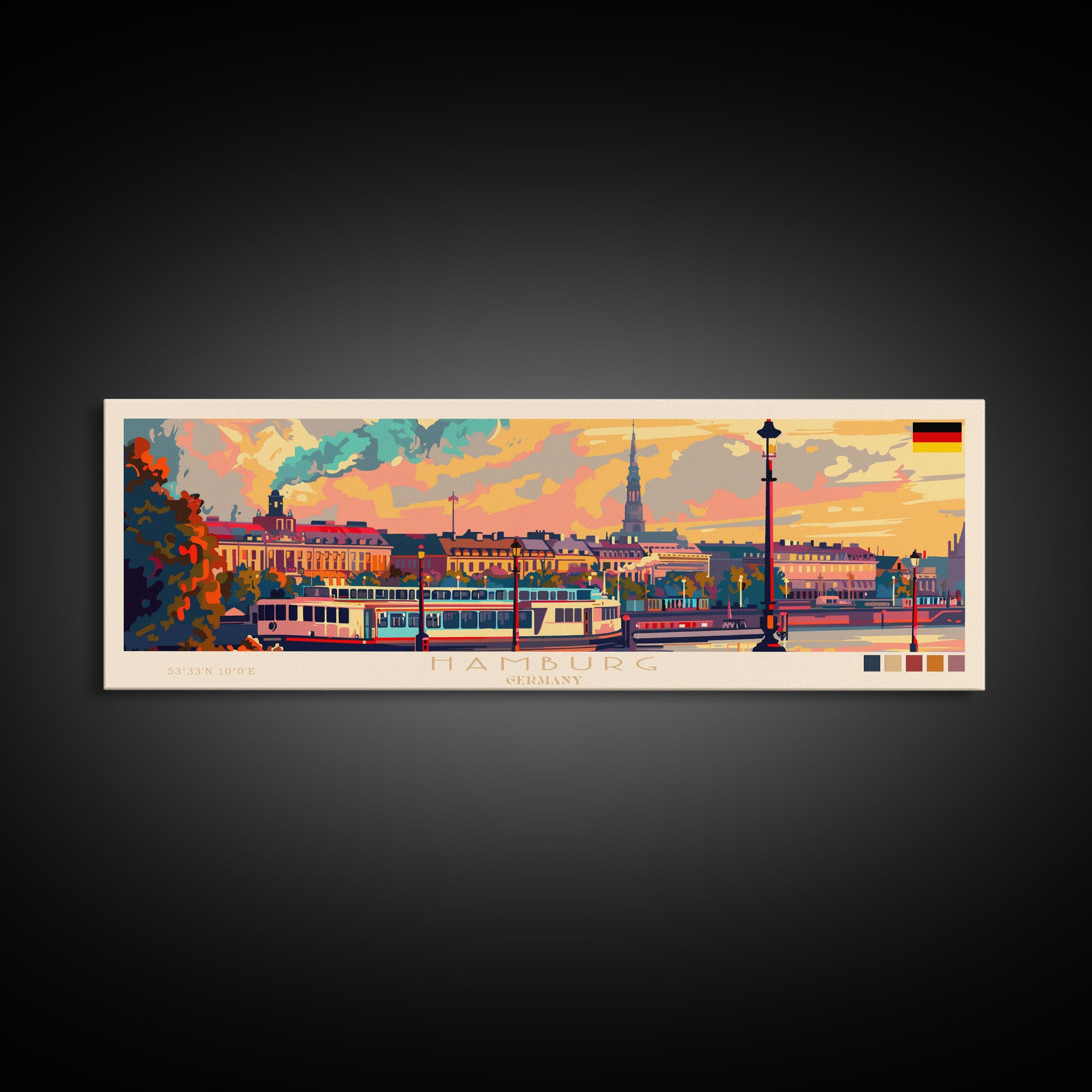 Hamburg Germany Travel Print Wall Art, Panoramic City Art, Travel Art, Wall Decor, Vacation Gift, Framed Canvas Print Or Metal Art