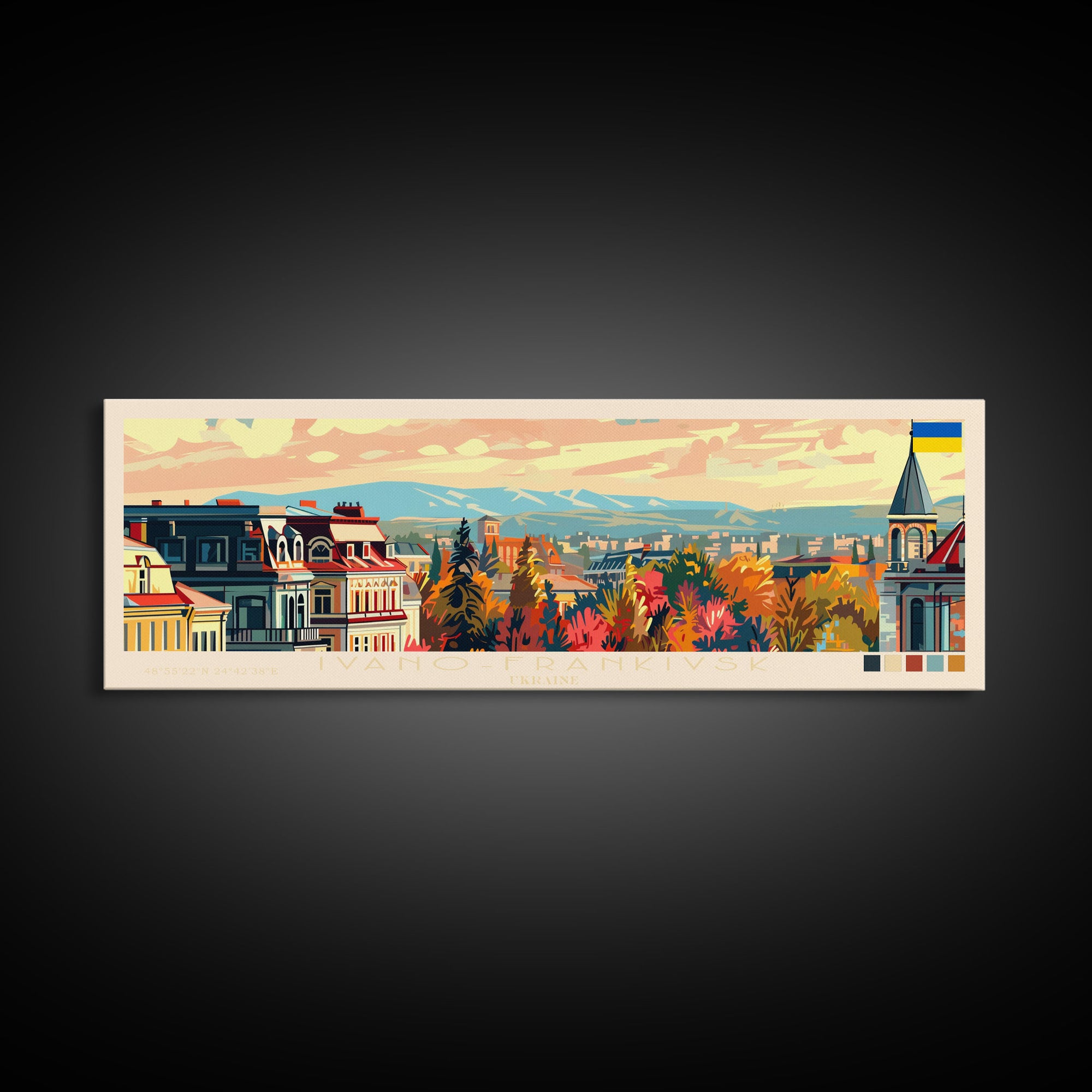 Ivano Frankivsk Travel Art, City Art, Framed Canvas Print or Metal Wall Art, Europe Travel Poster, Panoramic Wall Art, Extra Wide Wall Art