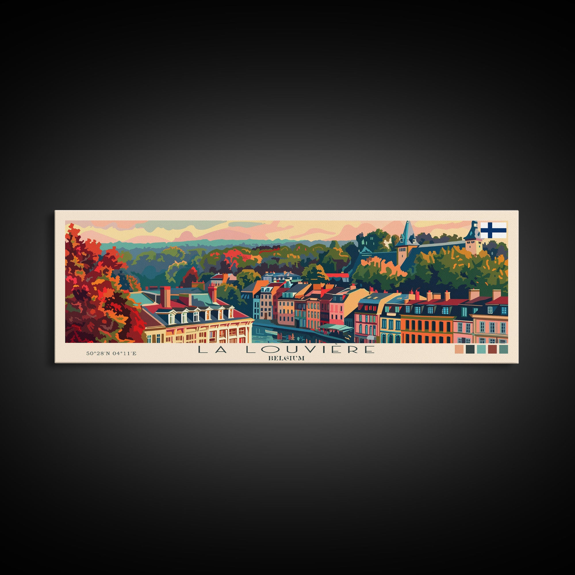 La Louvire Belgium Travel Art, City Art, Framed Canvas Print or Metal Wall Art, Europe Travel Poster, Panoramic Wall Art, Extra Wide Wall Art