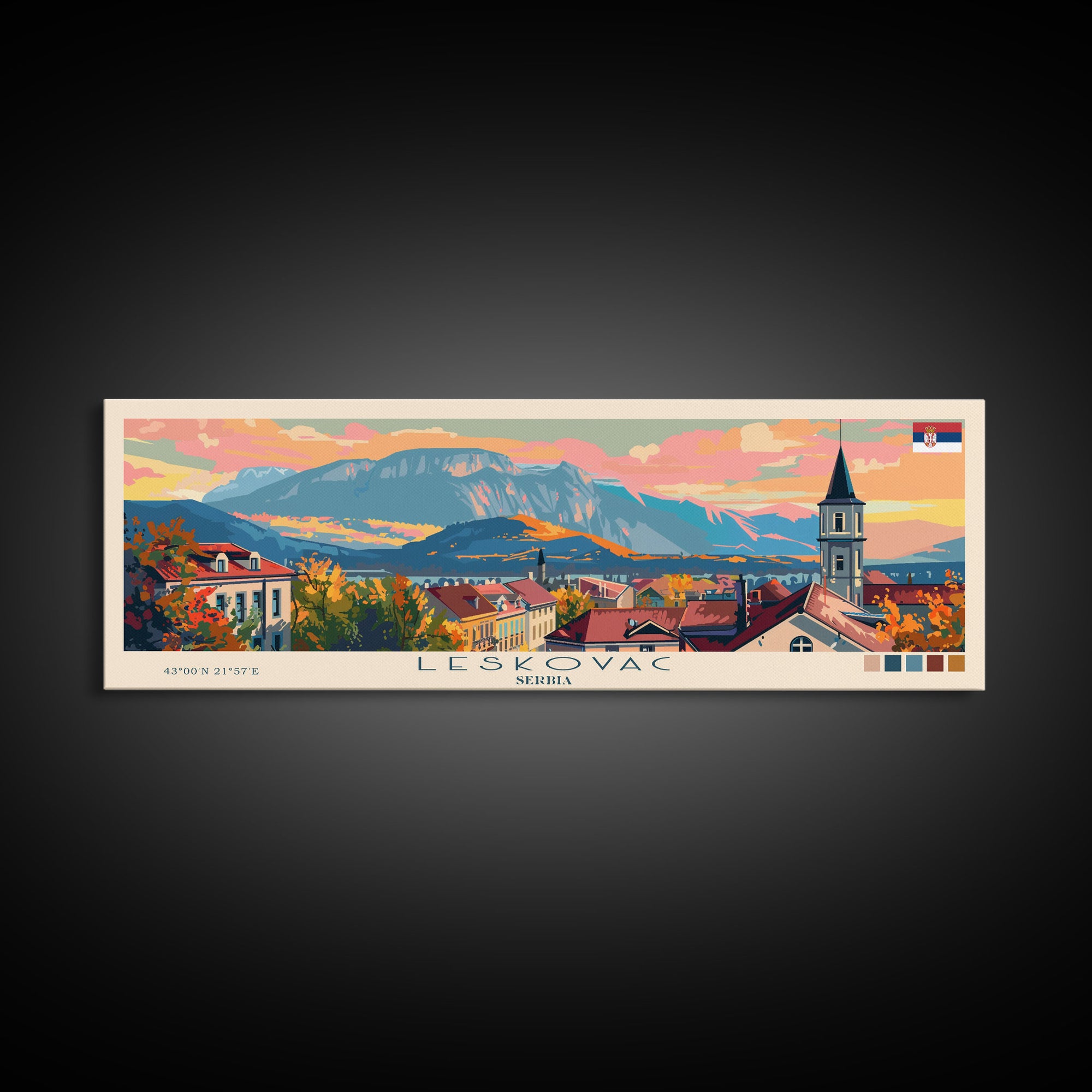 Leskovac Serbia Wall Art, Panoramic Travel Poster, Panoramic Framed Canvas Print, City Wall Art, Wall Hanging Home Decor, Travel Art