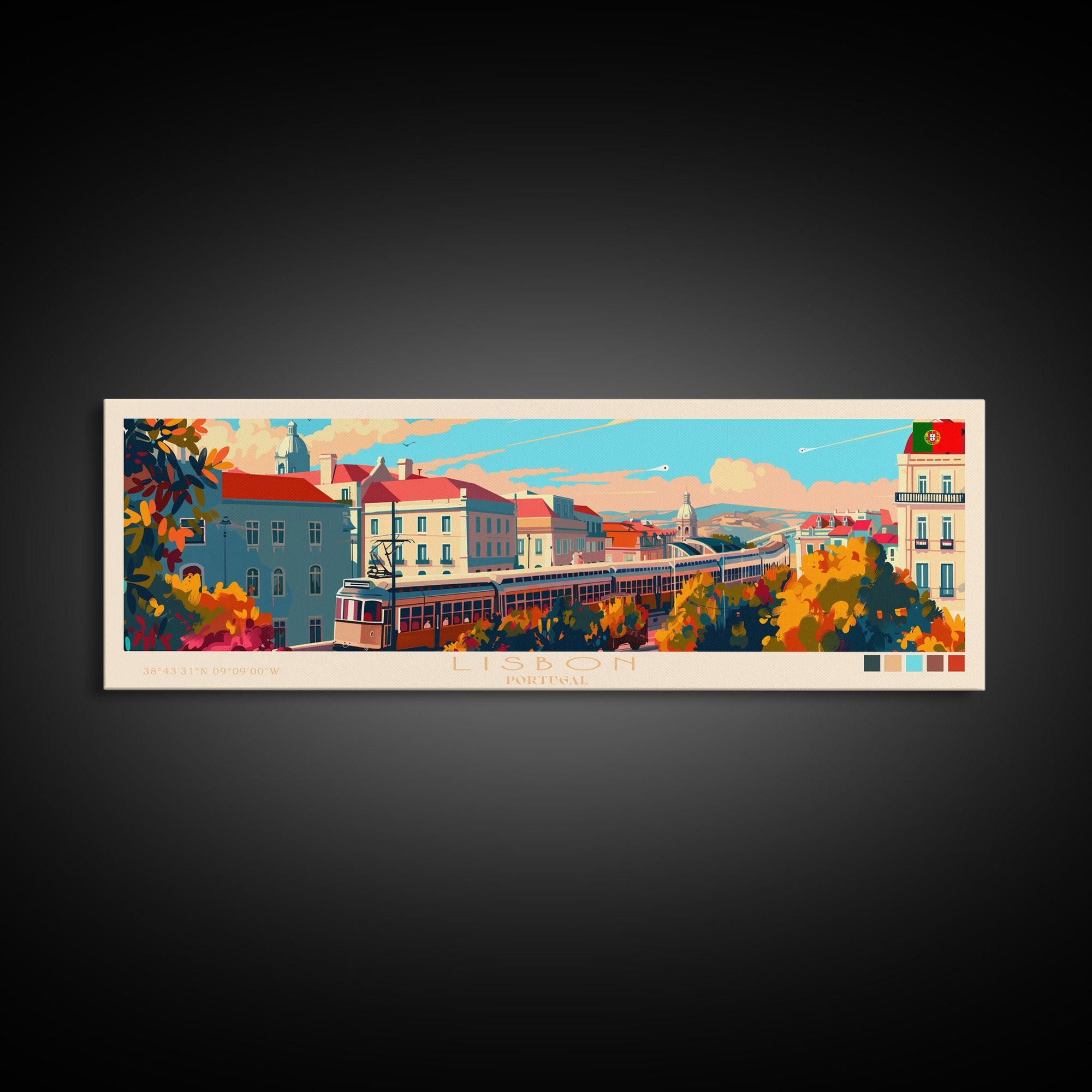 Lisbon Portugal Travel Print Wall Art, Panoramic City Art, Travel Art, Wall Decor, Vacation Gift, Framed Canvas Print Or Metal Art