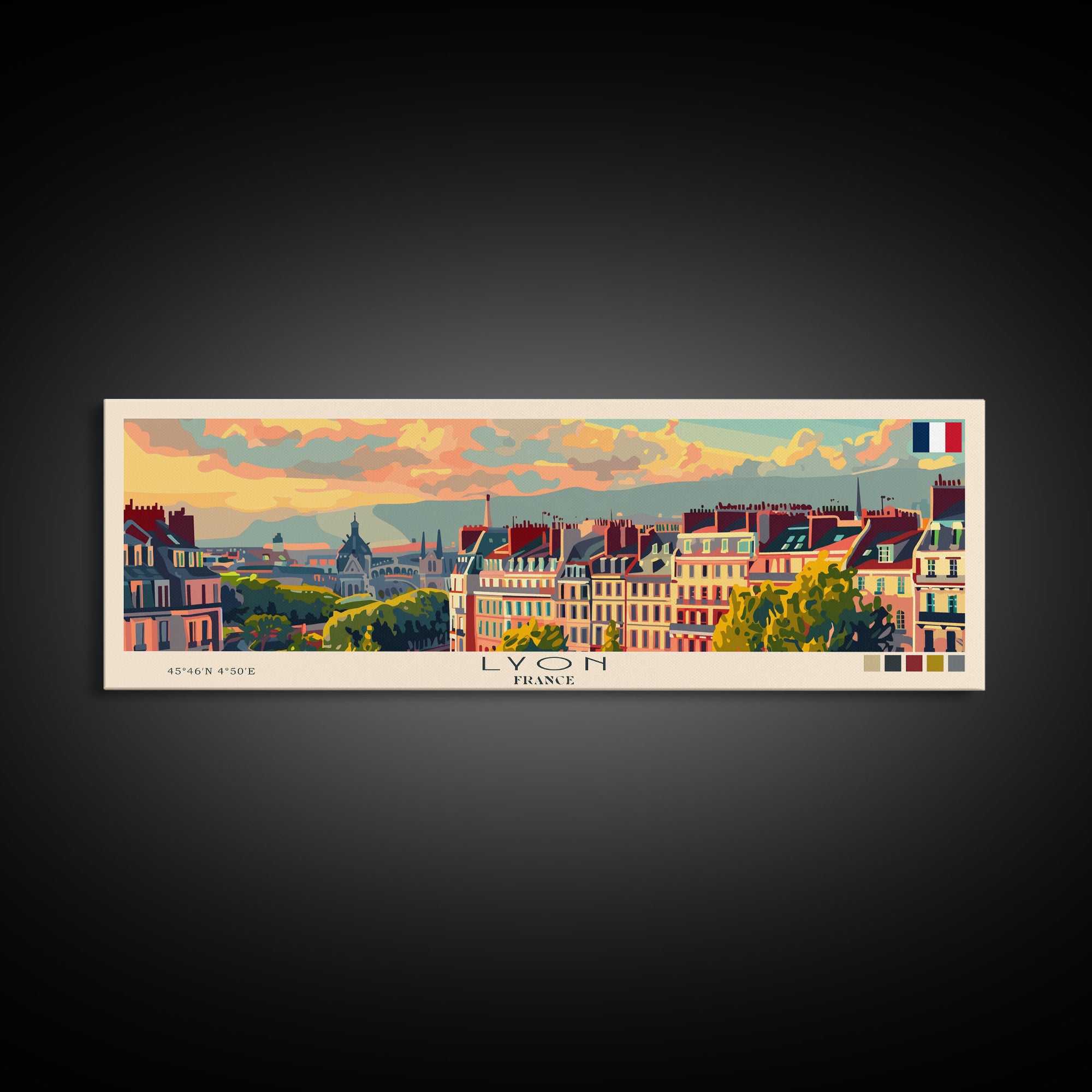 Lyon France Travel Print Wall Art, Panoramic City Art, Travel Art, Wall Decor, Vacation Gift, Framed Canvas Print Or Metal Art