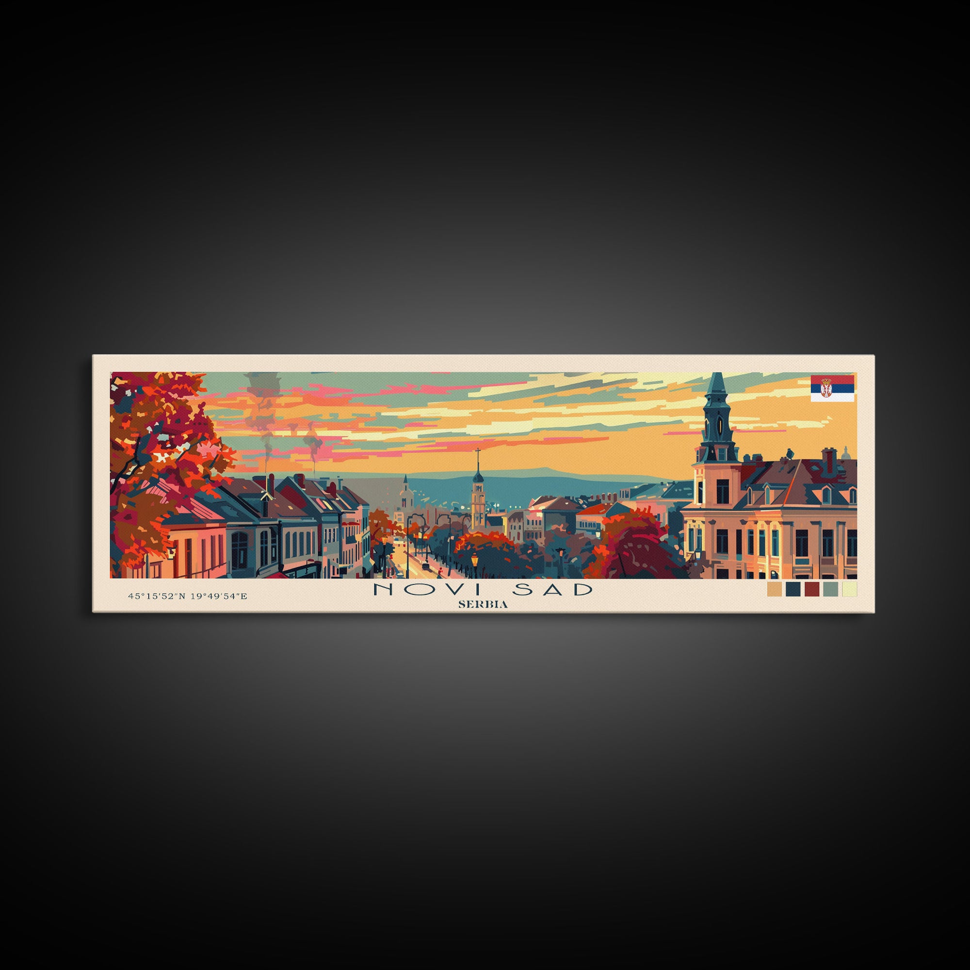 Novi Sad Serbia Travel Art, City Art, Framed Canvas Print or Metal Wall Art, Europe Travel Poster, Panoramic Wall Art, Extra Wide Wall Art