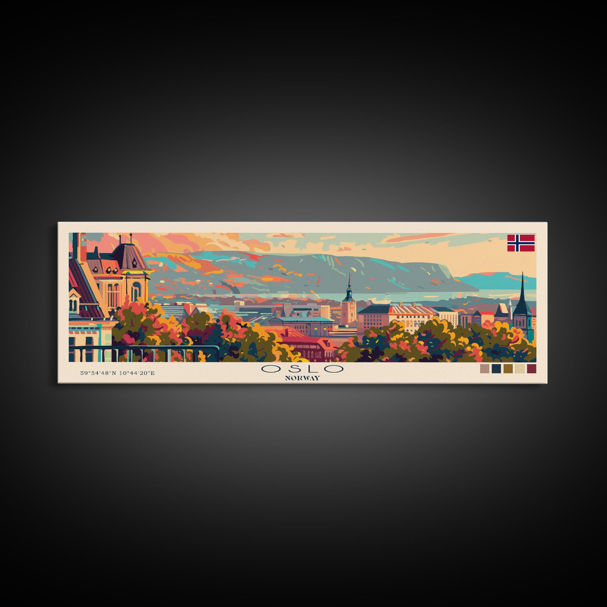 Oslo Norway Travel Art, City Art, Framed Canvas Print or Metal Wall Art, Europe Travel Poster, Panoramic Wall Art, Extra Wide Wall Art