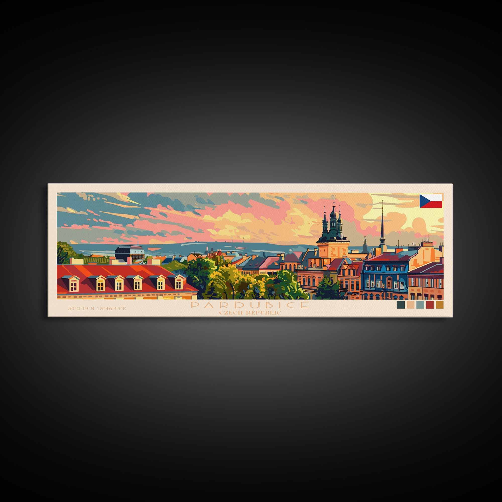 Pardubice Czech Republic Travel Art, City Art, Framed Canvas Print or Metal Wall Art, Europe Travel Poster, Panoramic Wall Art, Extra Wide Wall Art