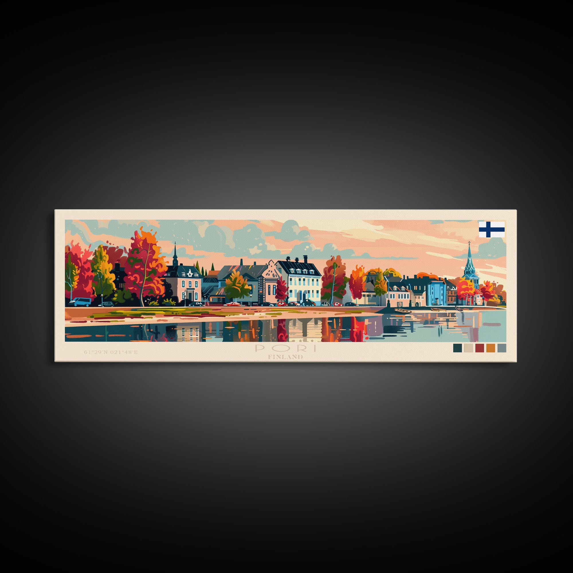 Pori Finland Travel Art, City Art, Framed Canvas Print or Metal Wall Art, Europe Travel Poster, Panoramic Wall Art, Extra Wide Wall Art