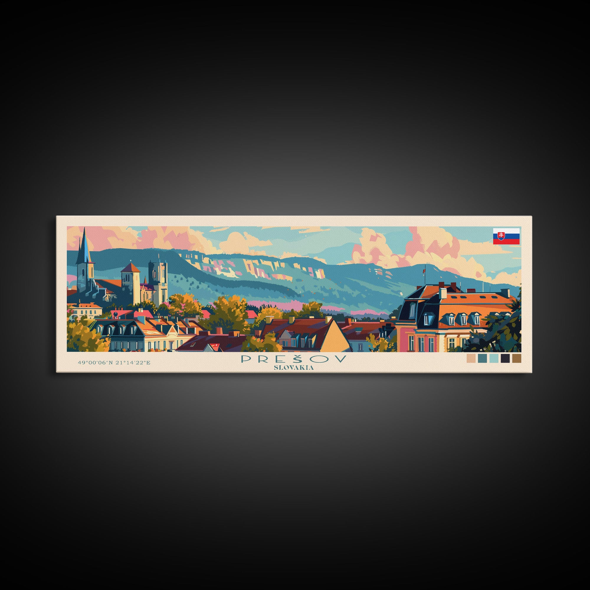 Prešov Slovakia Wall Art, Panoramic Travel Poster, Panoramic Framed Canvas Print, City Wall Art, Wall Hanging Home Decor, Travel Art