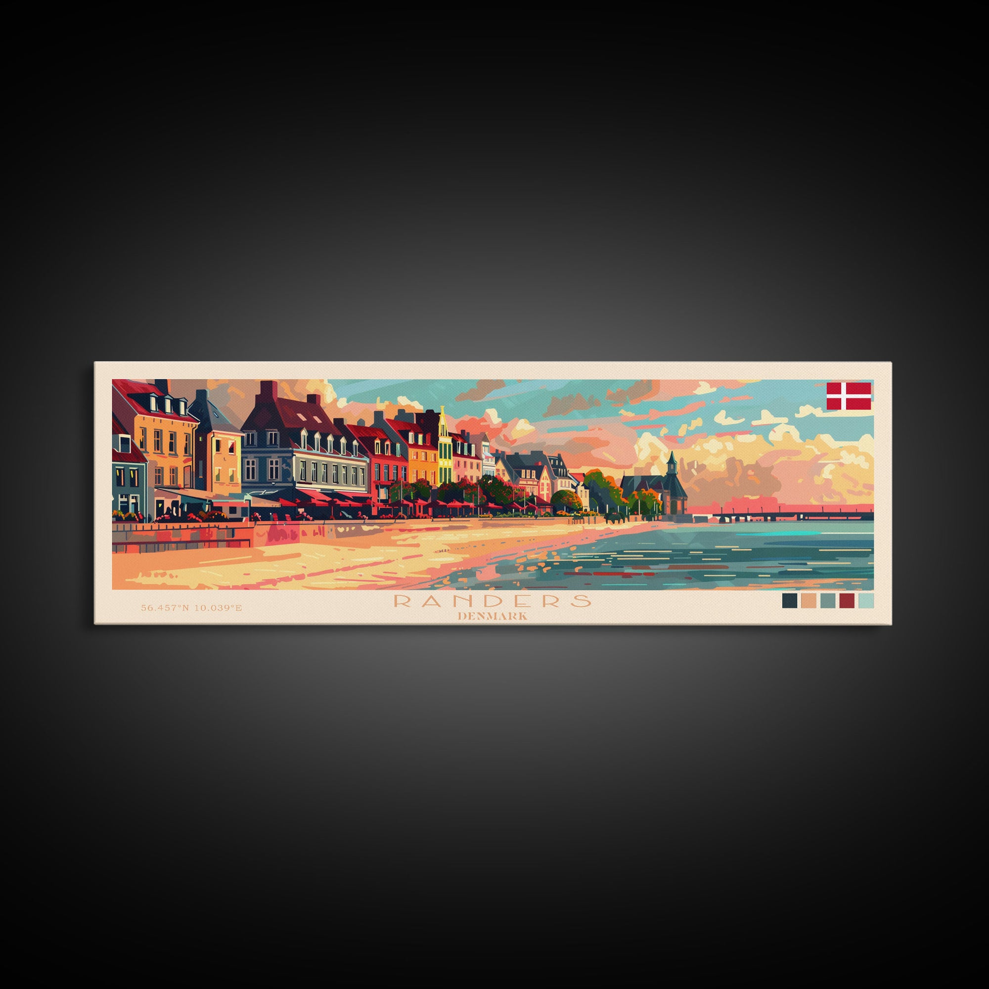 Randers Denmark Travel Art, City Art, Framed Canvas Print or Metal Wall Art, Europe Travel Poster, Panoramic Wall Art, Extra Wide Wall Art