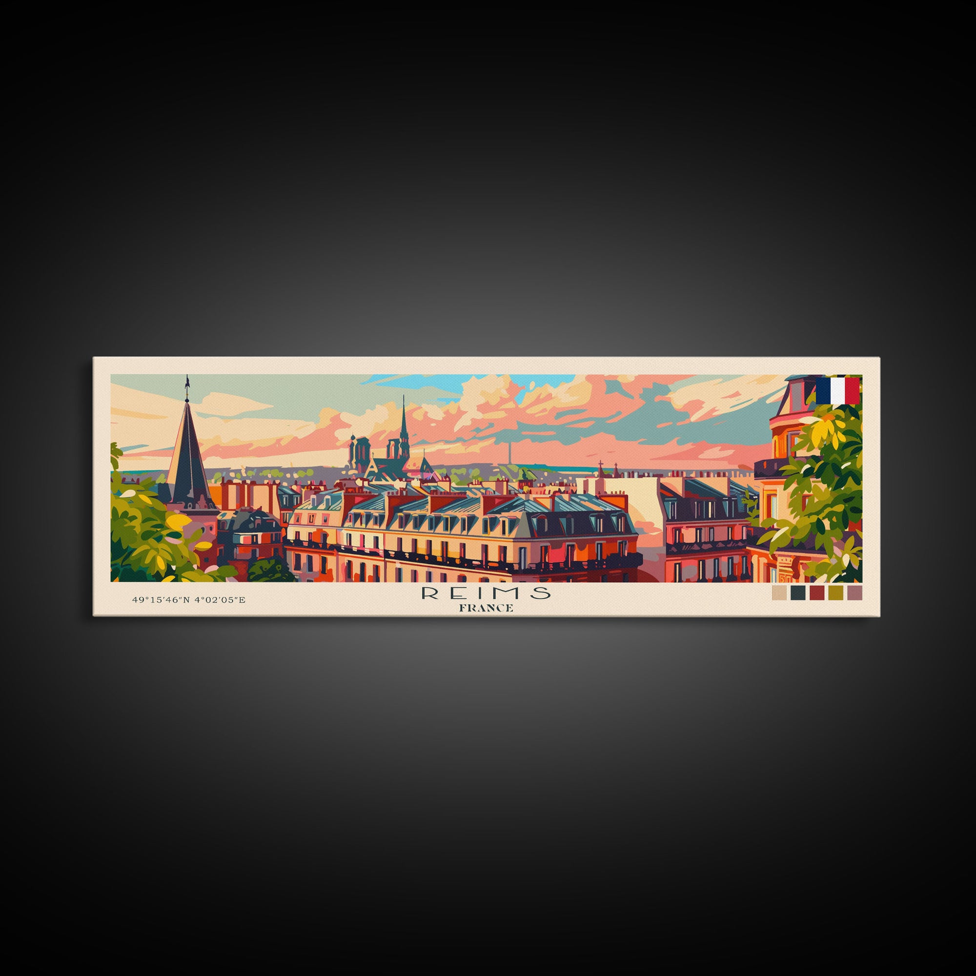 Reims France Travel Art, City Art, Framed Canvas Print or Metal Wall Art, Europe Travel Poster, Panoramic Wall Art, Extra Wide Wall Art