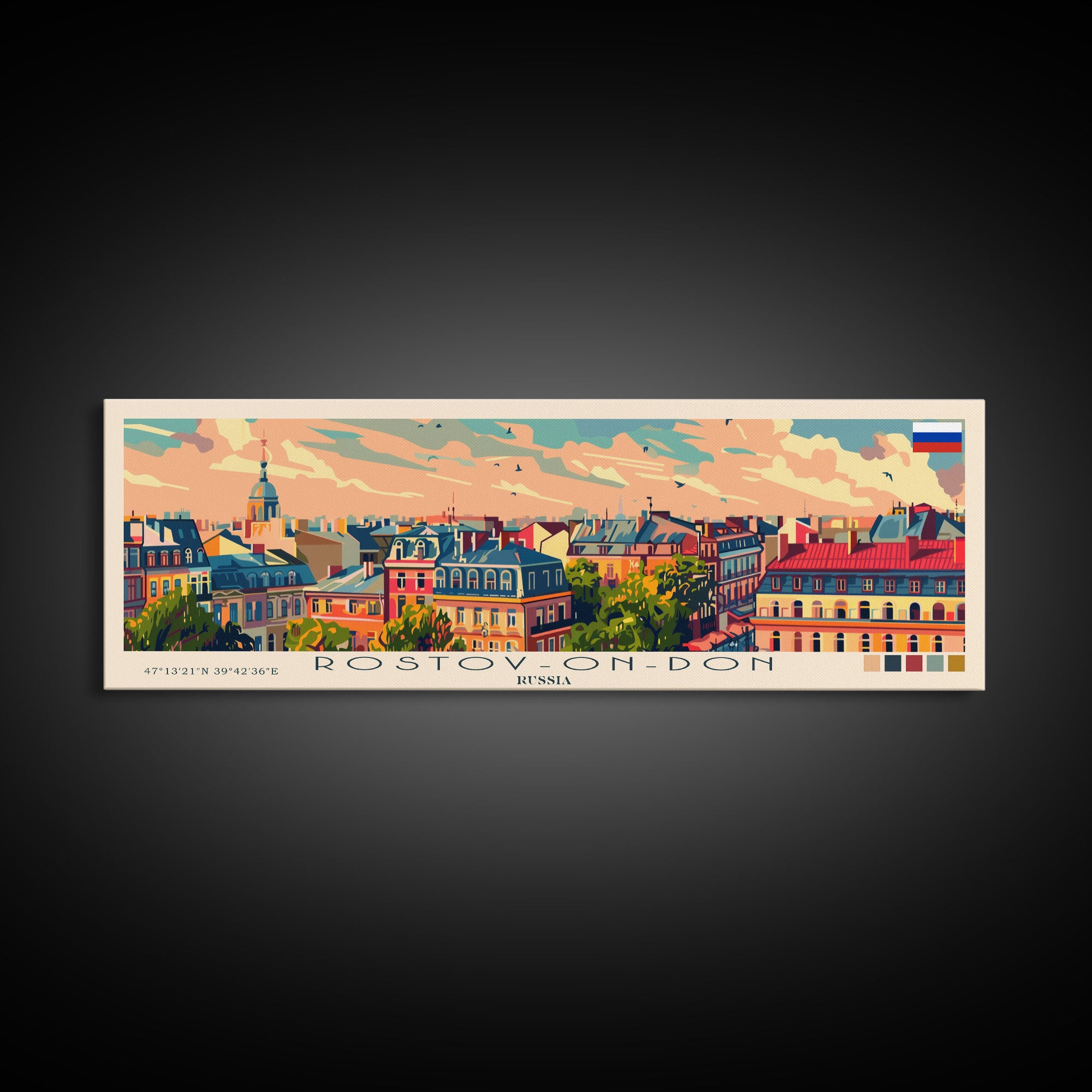 Rostov on Don Russia Panoramic Travel Poster, Framed Canvas Print or Metal Wall Art, Travel Art, Home Decor, Panoramic Painting, Midcentury Art