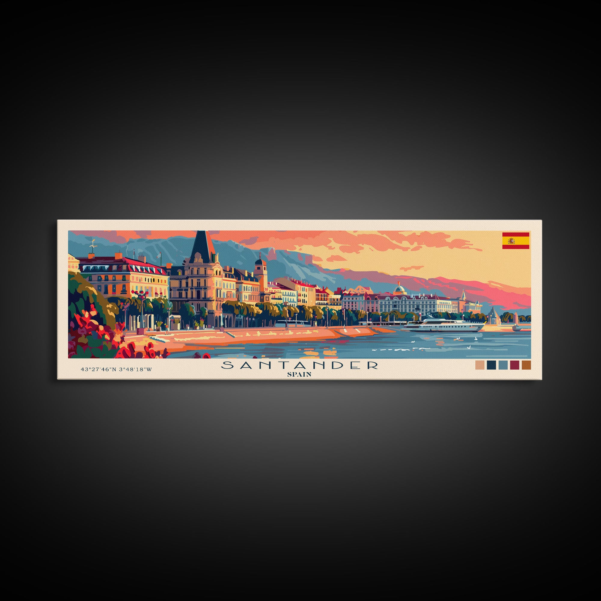 Santander Spain Travel Print Wall Art, Panoramic City Art, Travel Art, Wall Decor, Vacation Gift, Framed Canvas Print Or Metal Art