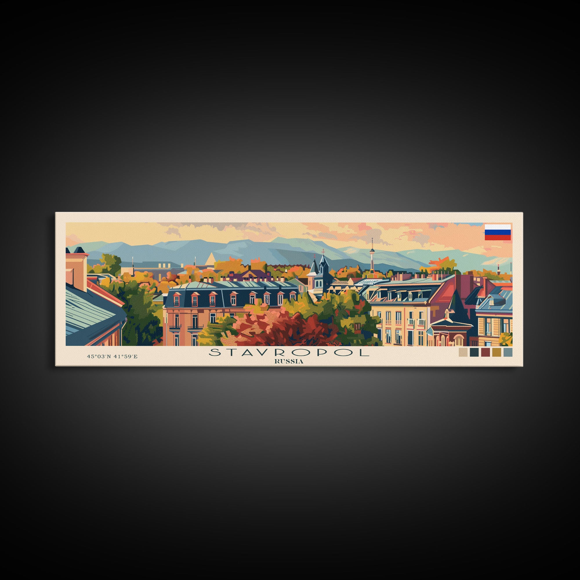 Stavropol Russia Panoramic Travel Poster, Framed Canvas Print or Metal Wall Art, Travel Art, Home Decor, Panoramic Painting, Midcentury Art