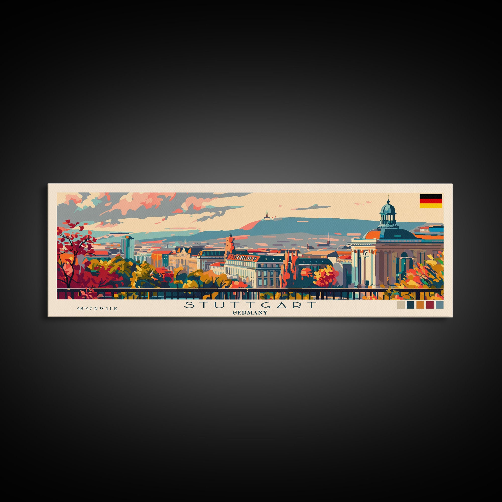 Stuttgart Germany Wall Art, Panoramic Travel Poster, Panoramic Framed Canvas Print, City Wall Art, Wall Hanging Home Decor, Travel Art