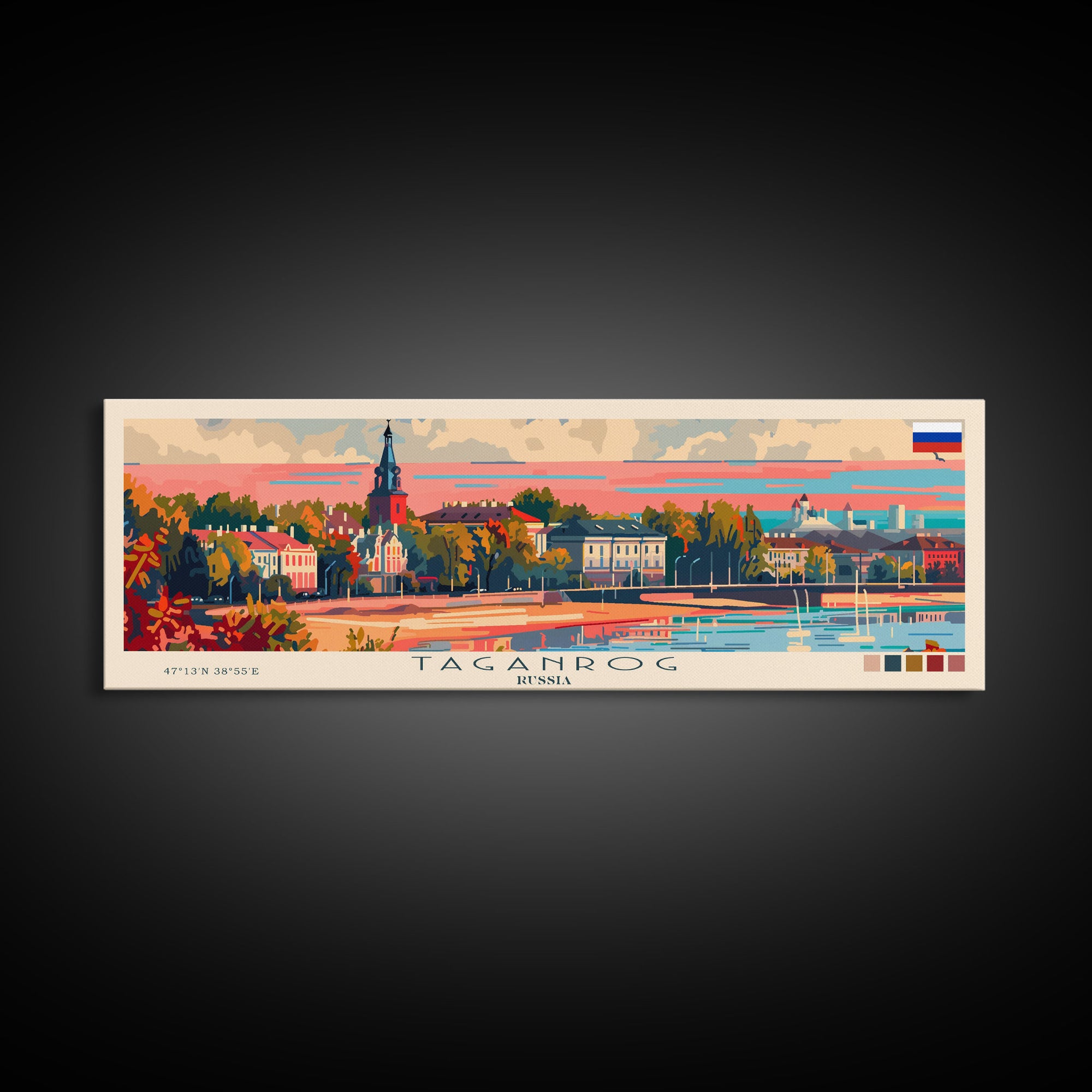 Taganrog Russia Travel Art, City Art, Framed Canvas Print or Metal Wall Art, Europe Travel Poster, Panoramic Wall Art, Extra Wide Wall Art