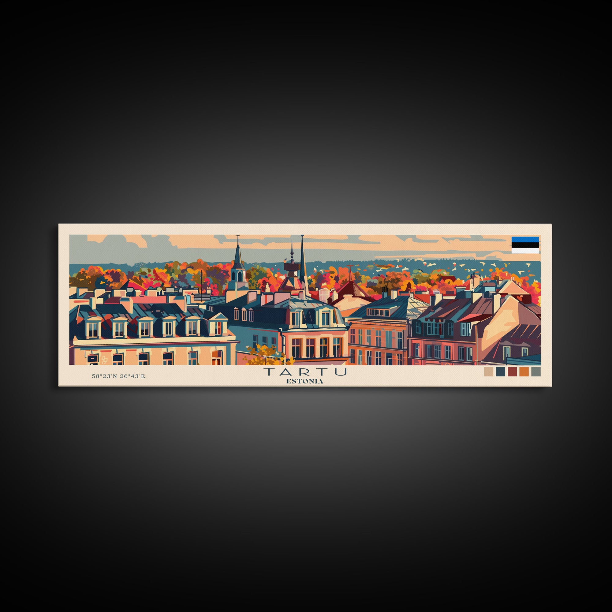 Tartu Estonia Wall Art, Panoramic Travel Poster, Panoramic Framed Canvas Print, City Wall Art, Wall Hanging Home Decor, Travel Art