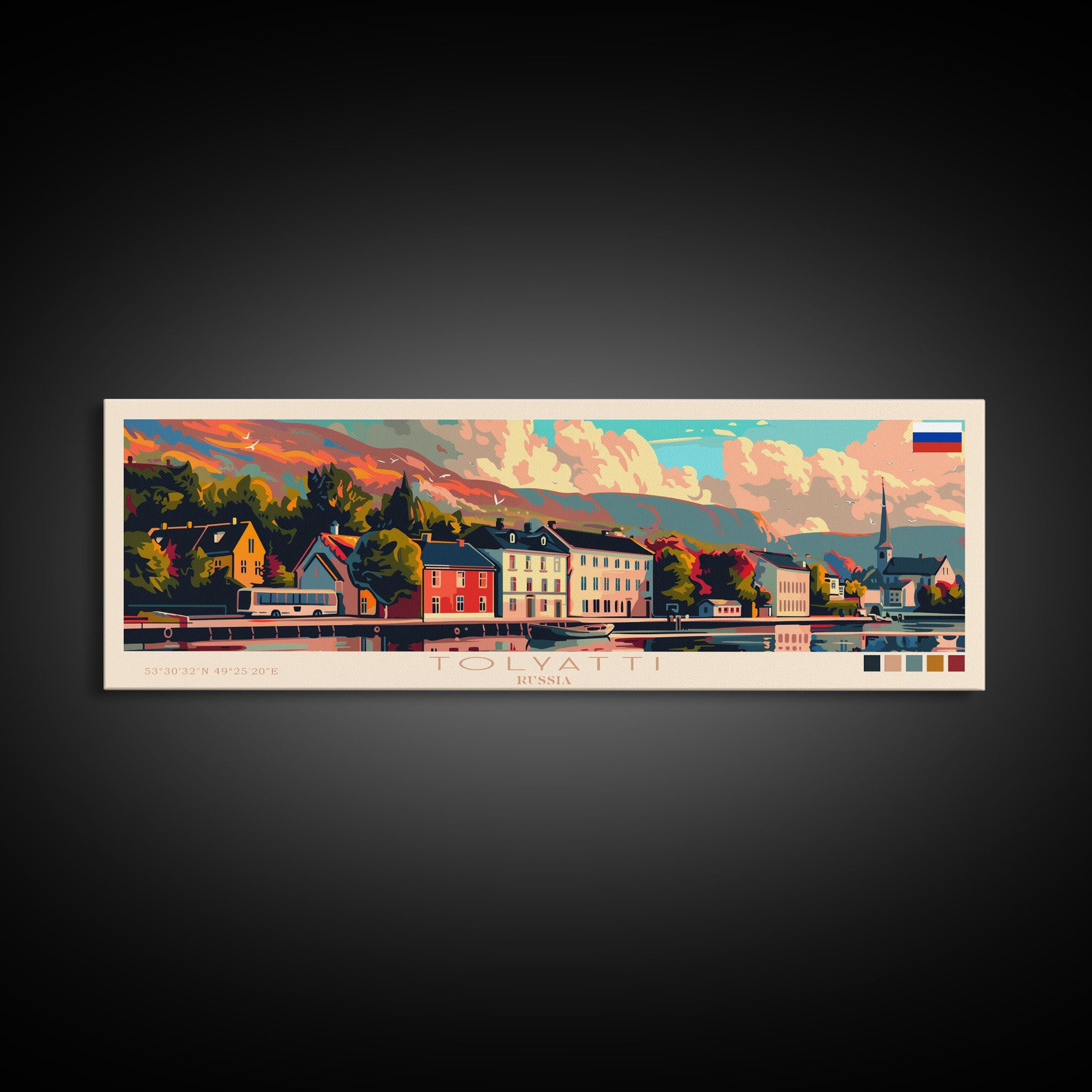 Tolyatti Russia Panoramic Travel Poster, Framed Canvas Print or Metal Wall Art, Travel Art, Home Decor, Panoramic Painting, Midcentury Art