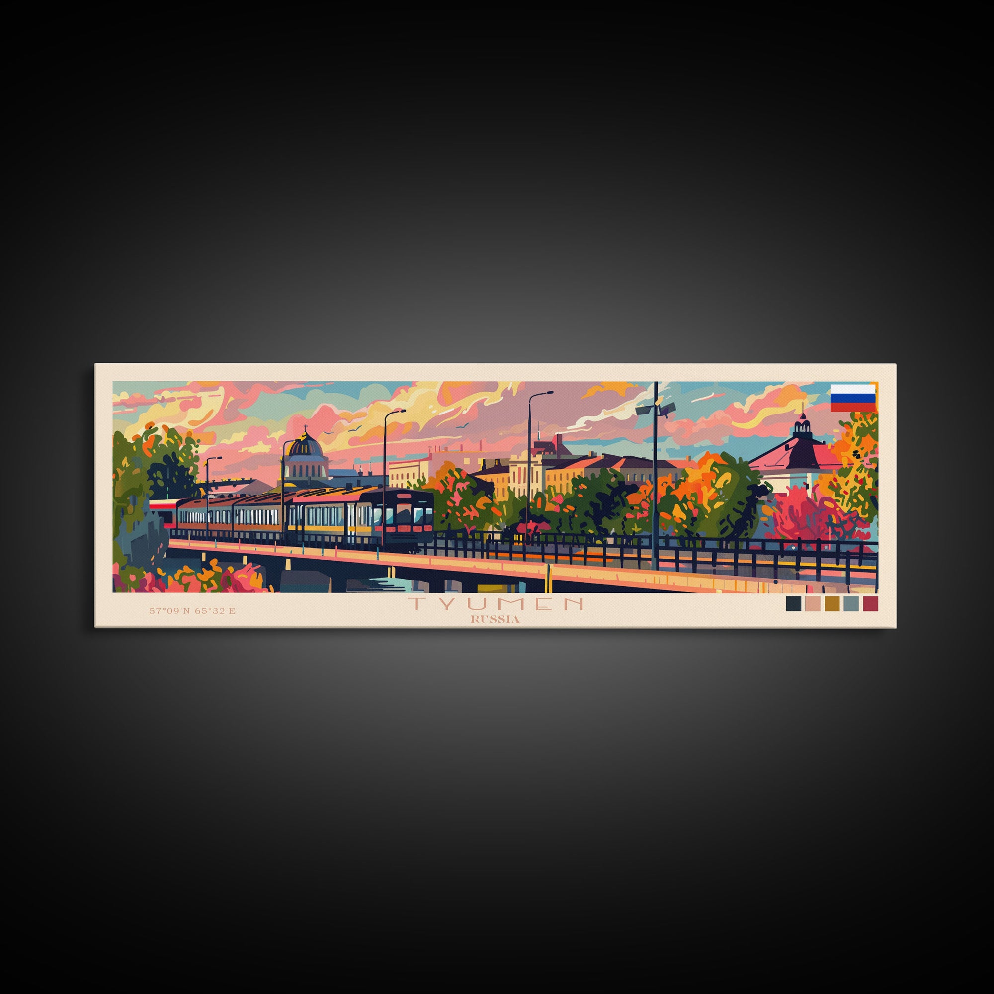 Tyumen Russia Panoramic Travel Poster, Framed Canvas Print or Metal Wall Art, Travel Art, Home Decor, Panoramic Painting, Midcentury Art