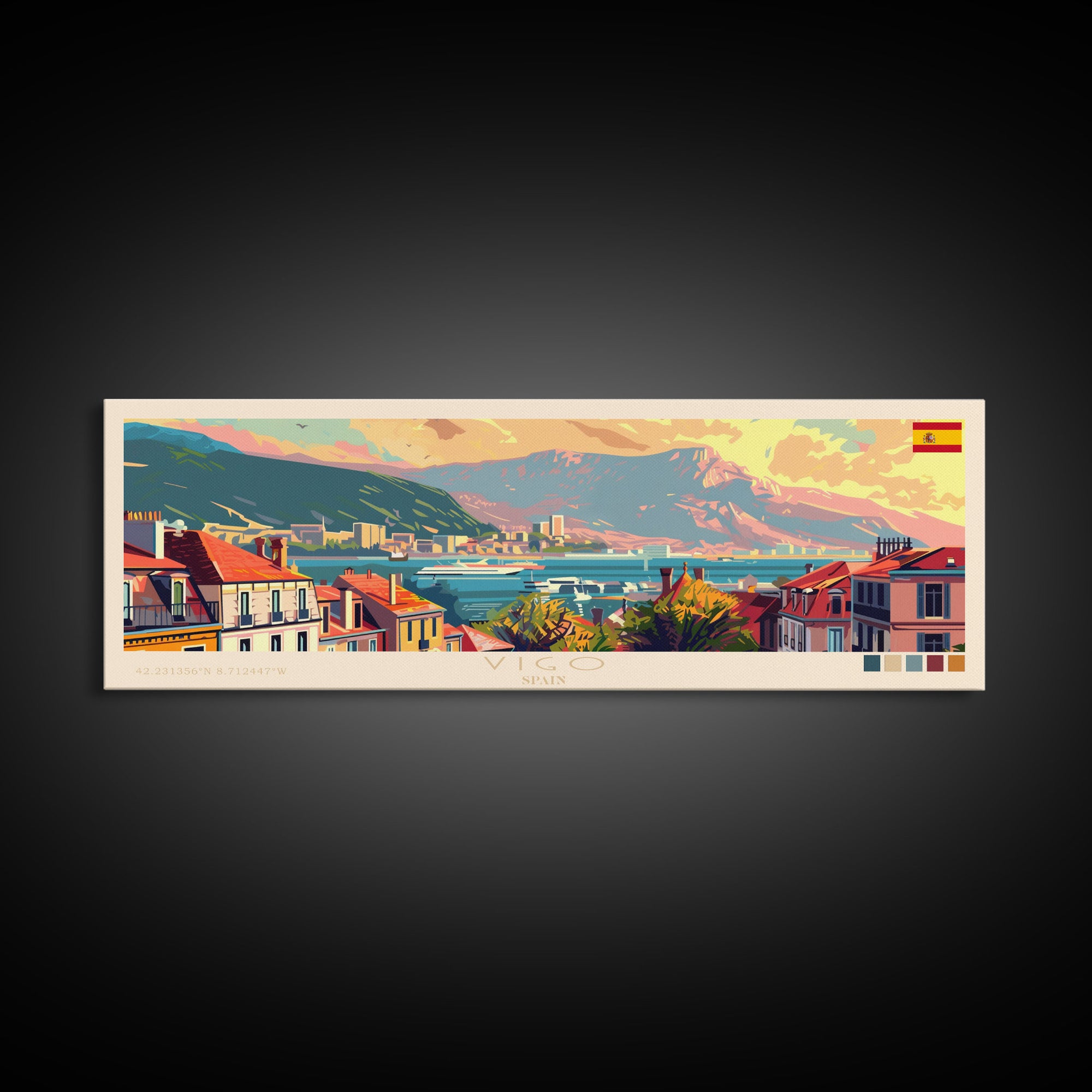 Vigo Spain Wall Art, Panoramic Travel Poster, Panoramic Framed Canvas Print, City Wall Art, Wall Hanging Home Decor, Travel Art