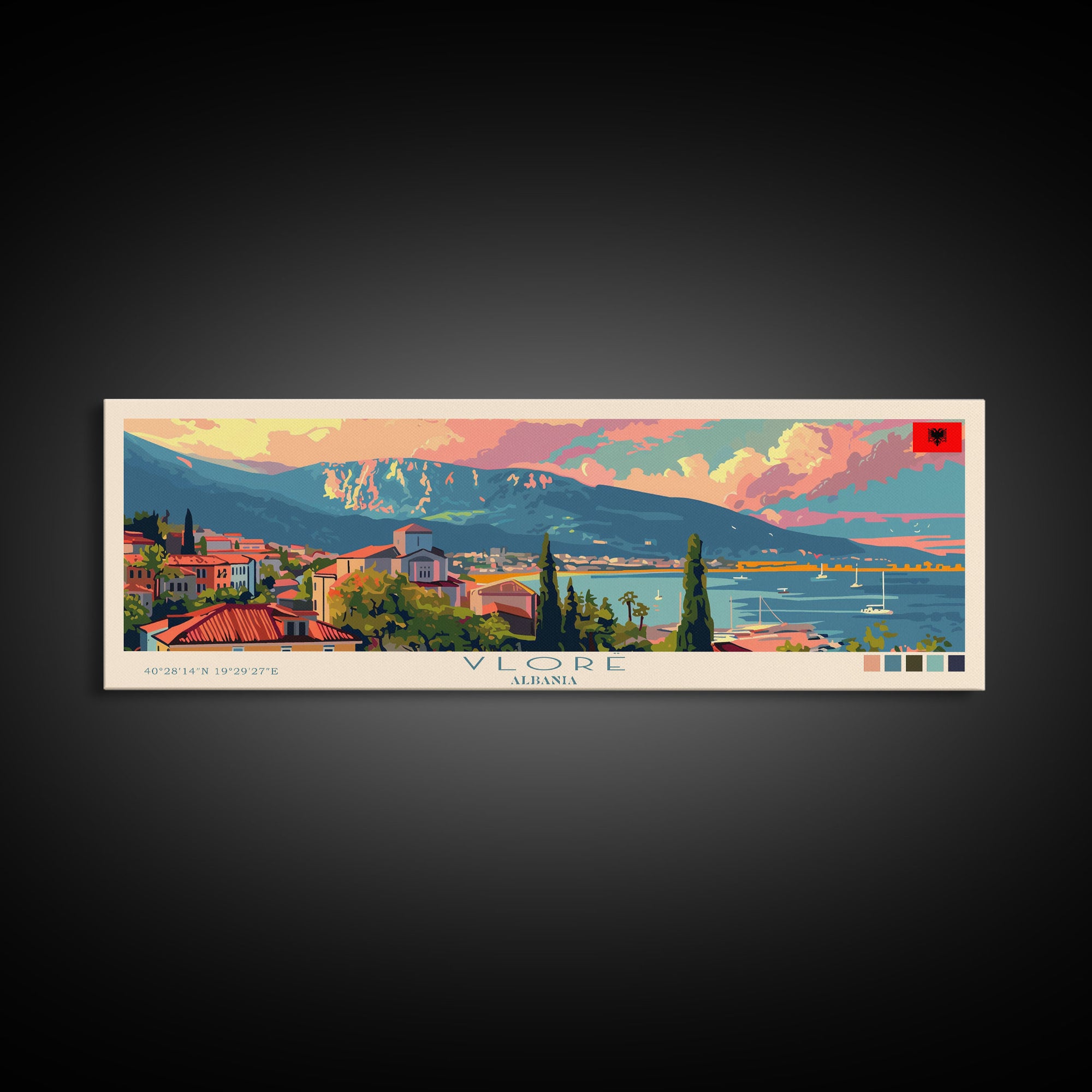 Vlore Albania Travel Art, City Art, Framed Canvas Print or Metal Wall Art, Europe Travel Poster, Panoramic Wall Art, Extra Wide Wall Art