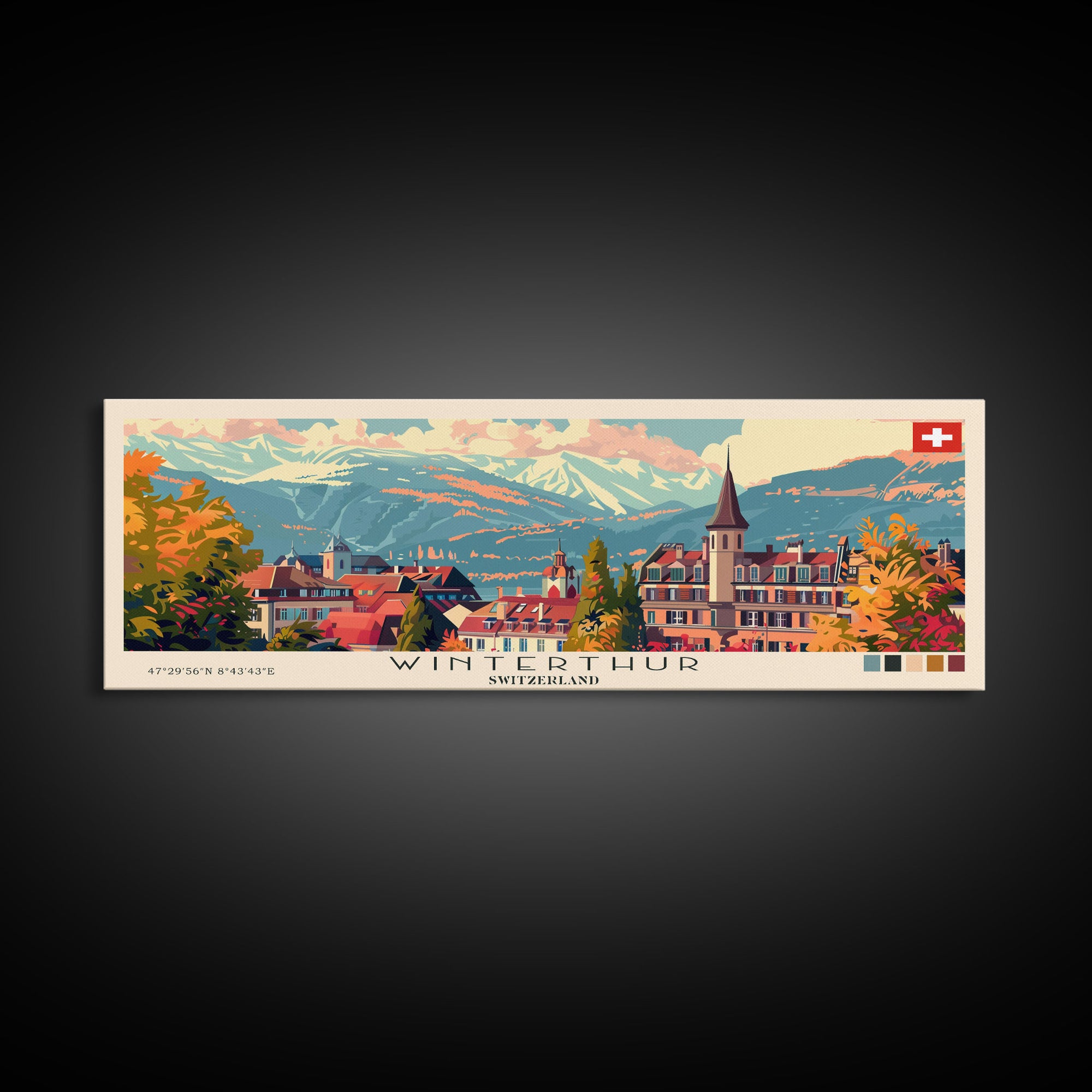 Winterthur Switzerland Travel Art, City Art, Framed Canvas Print or Metal Wall Art, Europe Travel Poster, Panoramic Wall Art, Extra Wide Wall Art