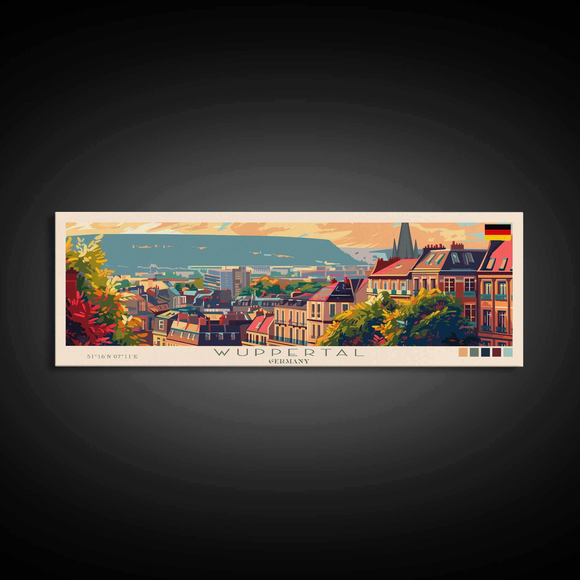 Wuppertal Germany Travel Art, City Art, Framed Canvas Print or Metal Wall Art, Europe Travel Poster, Panoramic Wall Art, Extra Wide Wall Art