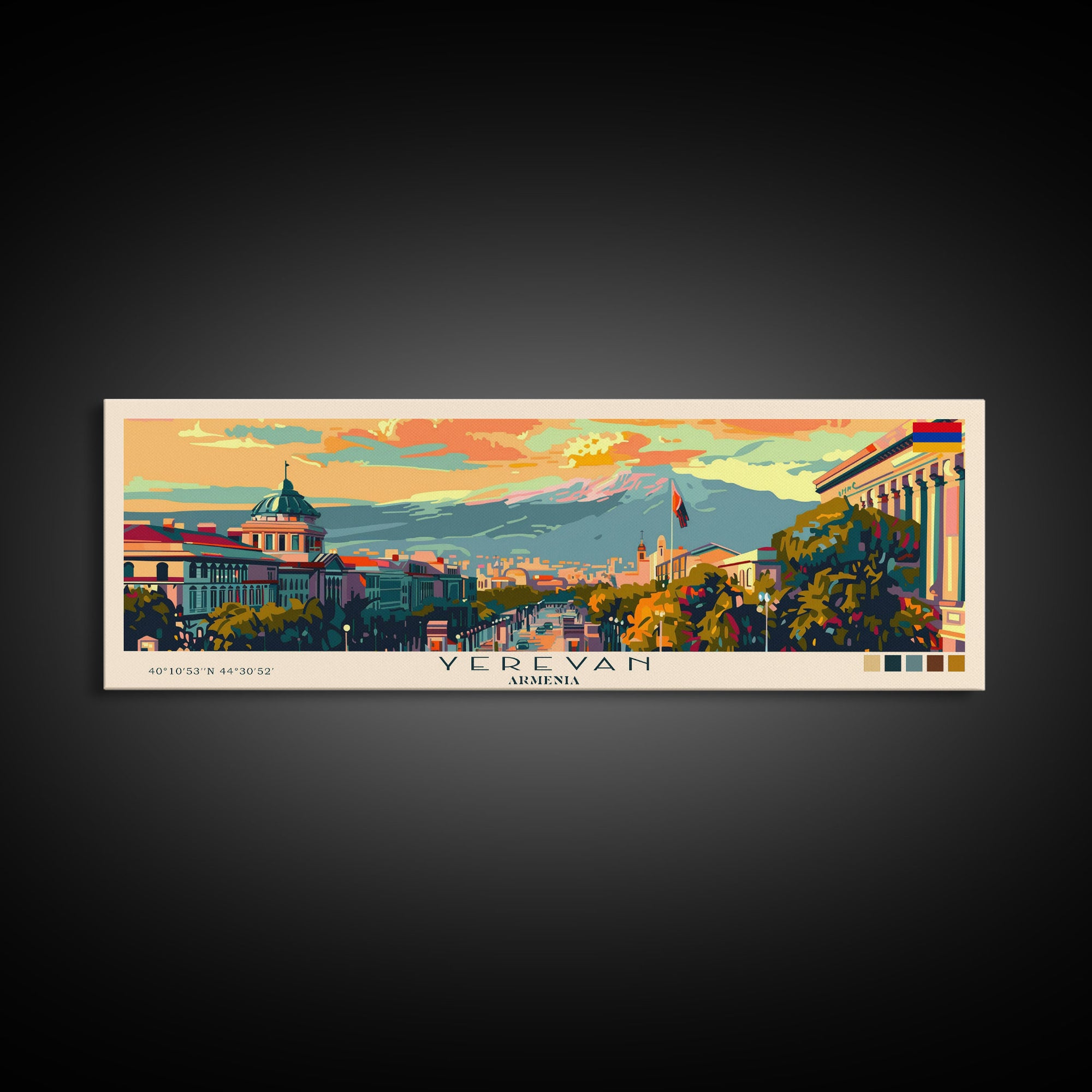 Yerevan Armenia Travel Art, City Art, Framed Canvas Print or Metal Wall Art, Europe Travel Poster, Panoramic Wall Art, Extra Wide Wall Art