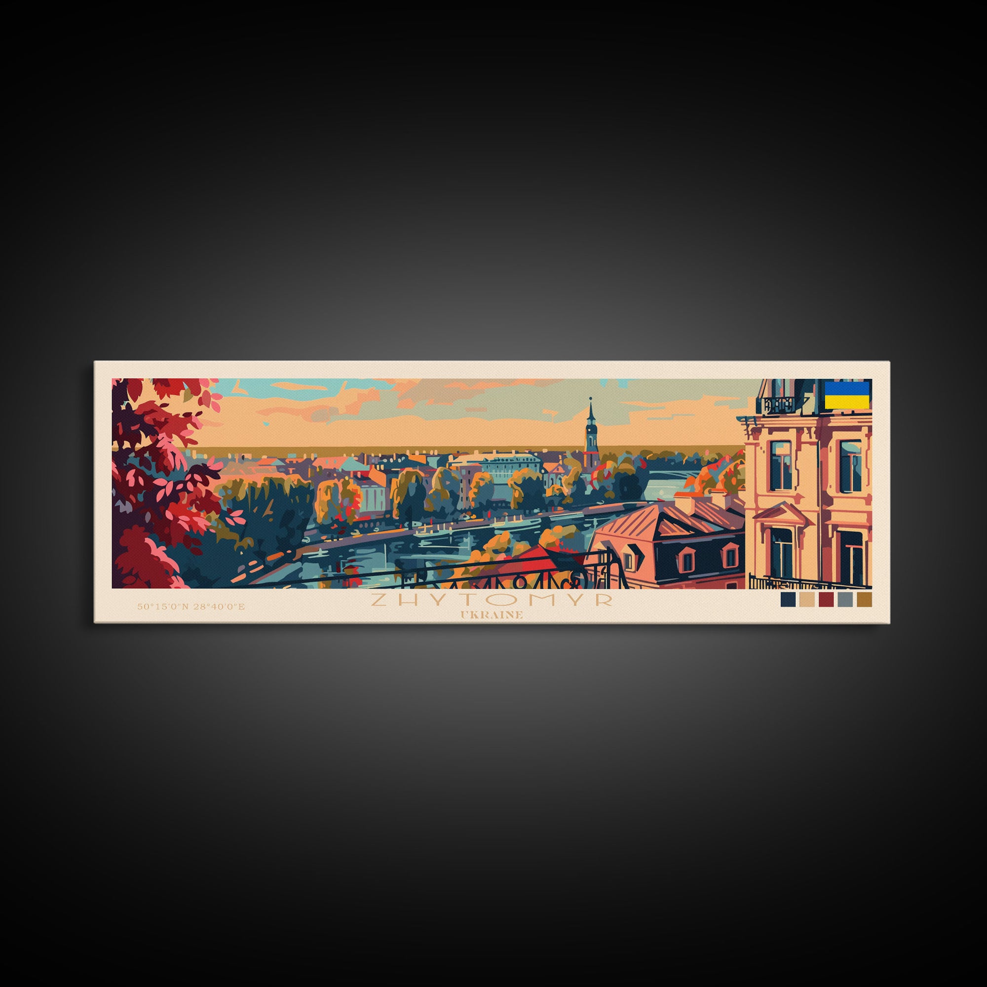 Zhytomyr Ukraine Travel Art, City Art, Framed Canvas Print or Metal Wall Art, Europe Travel Poster, Panoramic Wall Art, Extra Wide Wall Art