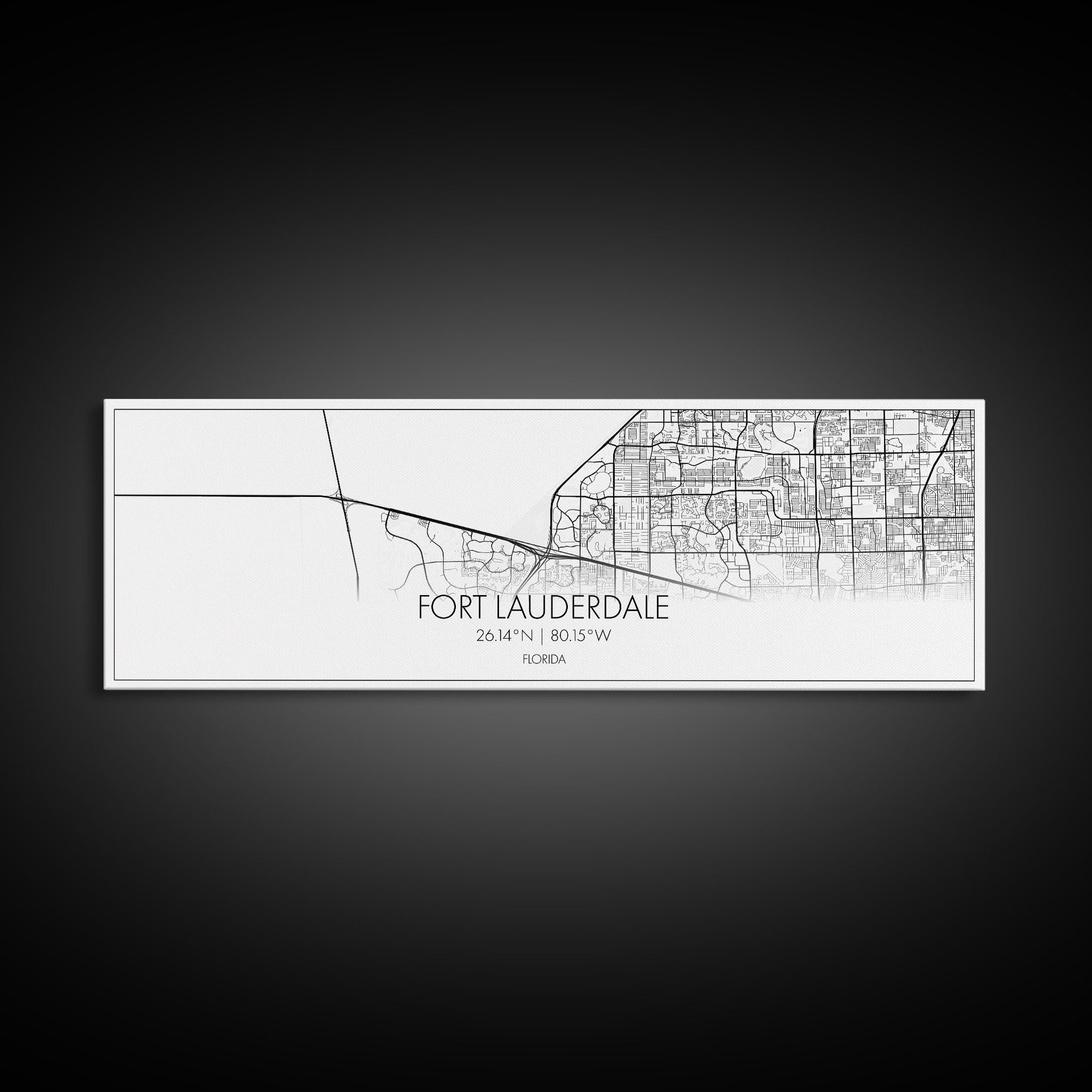 Panoramic Fort Lauderdale City Map, Florida Art, Map Print, Minimalist Wall Art, Canvas Art, Housewarming Gift, Street Map Art, Closing Gift