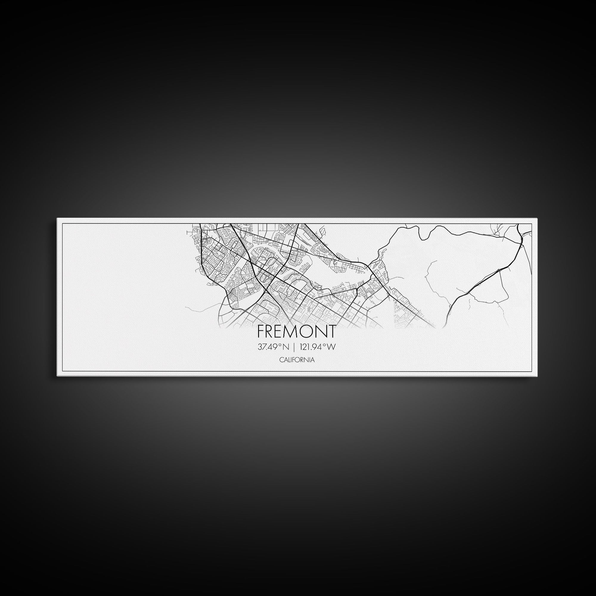 Panoramic Fremont City Map, California Art, Map Print, Minimalist Wall Art, Canvas Art, Housewarming Gift, Street Map Art, Closing Gift