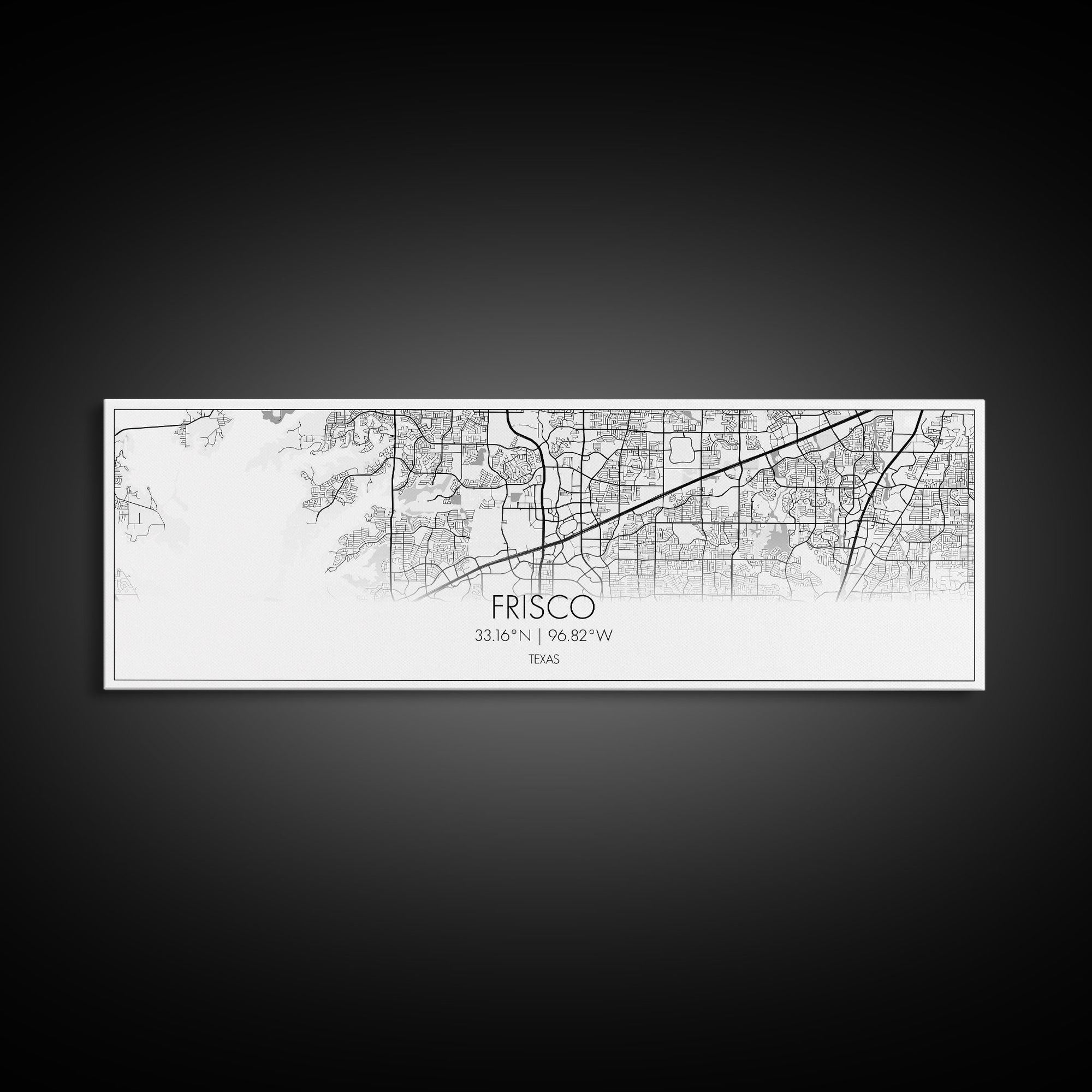 Panoramic Frisco City Map, Texas Art, Map Print, Minimalist Wall Art, Canvas Art, Housewarming Gift, Street Map Art, Closing Gift