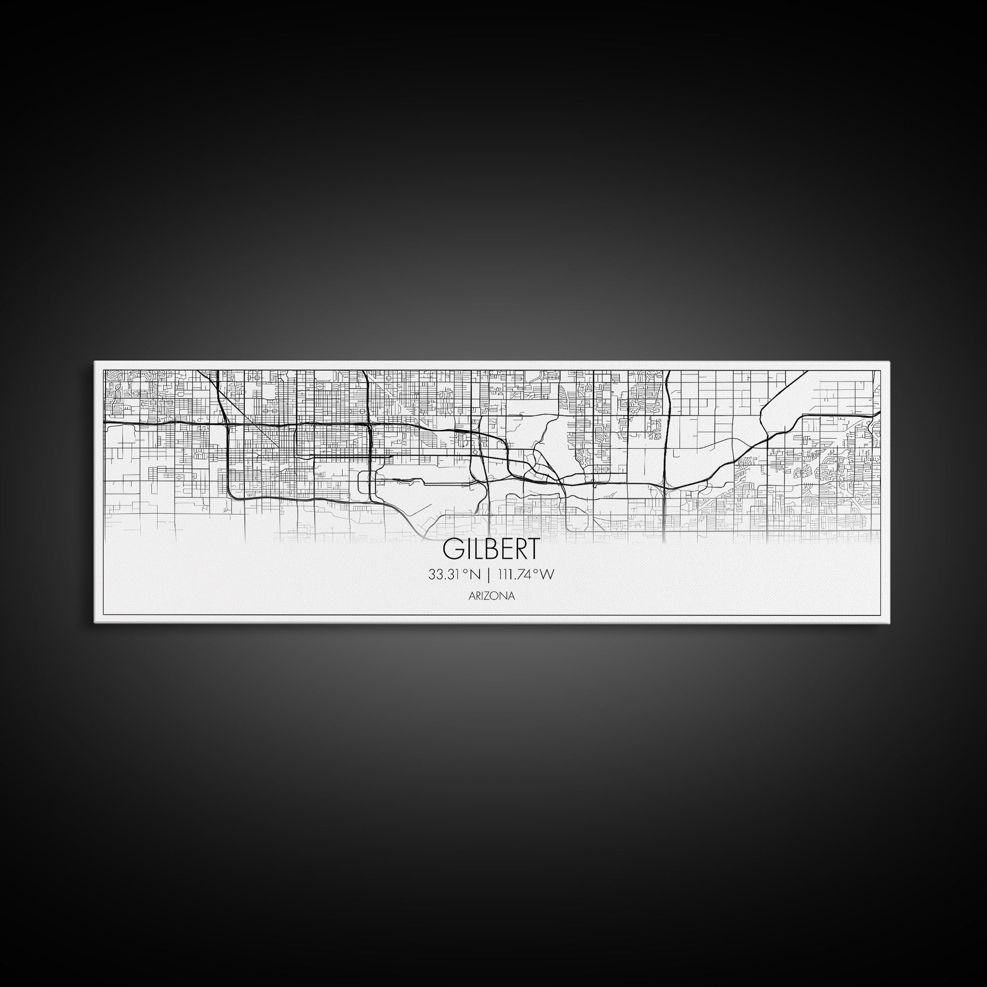 Panoramic Gilbert City Map, Arizona Art, Map Print, Minimalist Wall Art, Canvas Art, Housewarming Gift, Street Map Art, Closing Gift