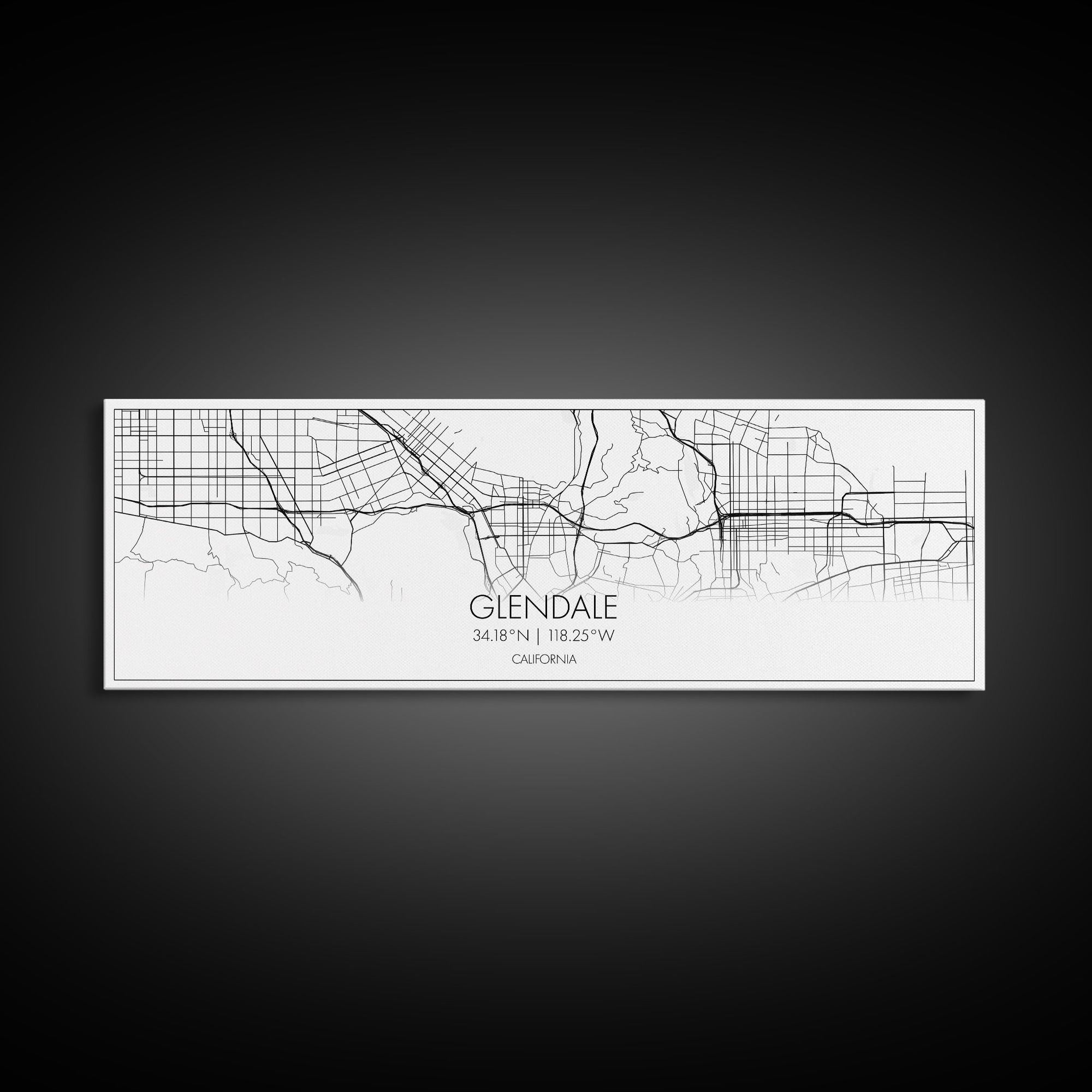 Panoramic Glendale City Map, California Art, Map Print, Minimalist Wall Art, Canvas Art, Housewarming Gift, Street Map Art, Closing Gift