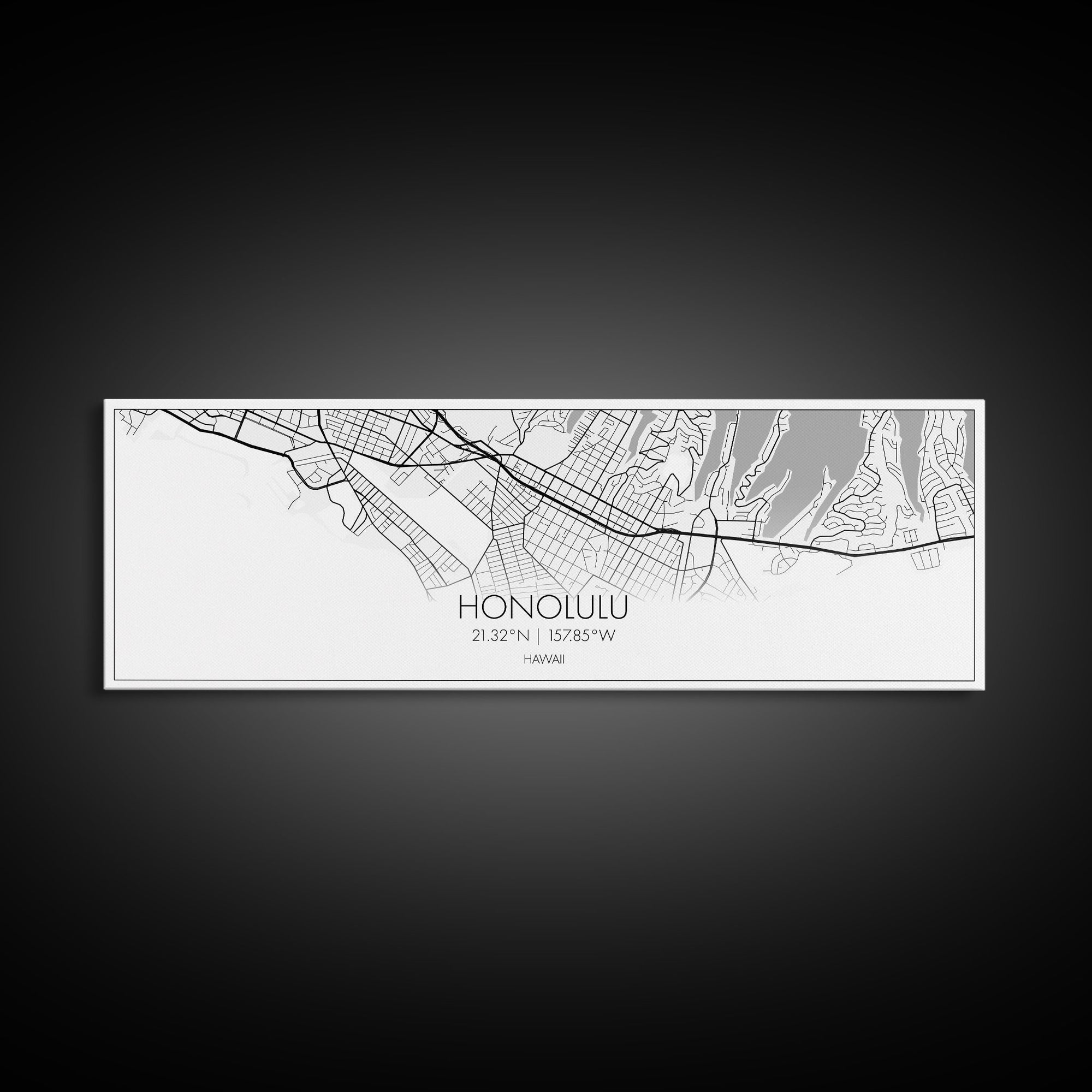 Panoramic Honolulu City Map, Hawaii Art, Map Print, Minimalist Wall Art, Canvas Art, Housewarming Gift, Street Map Art, Closing Gift