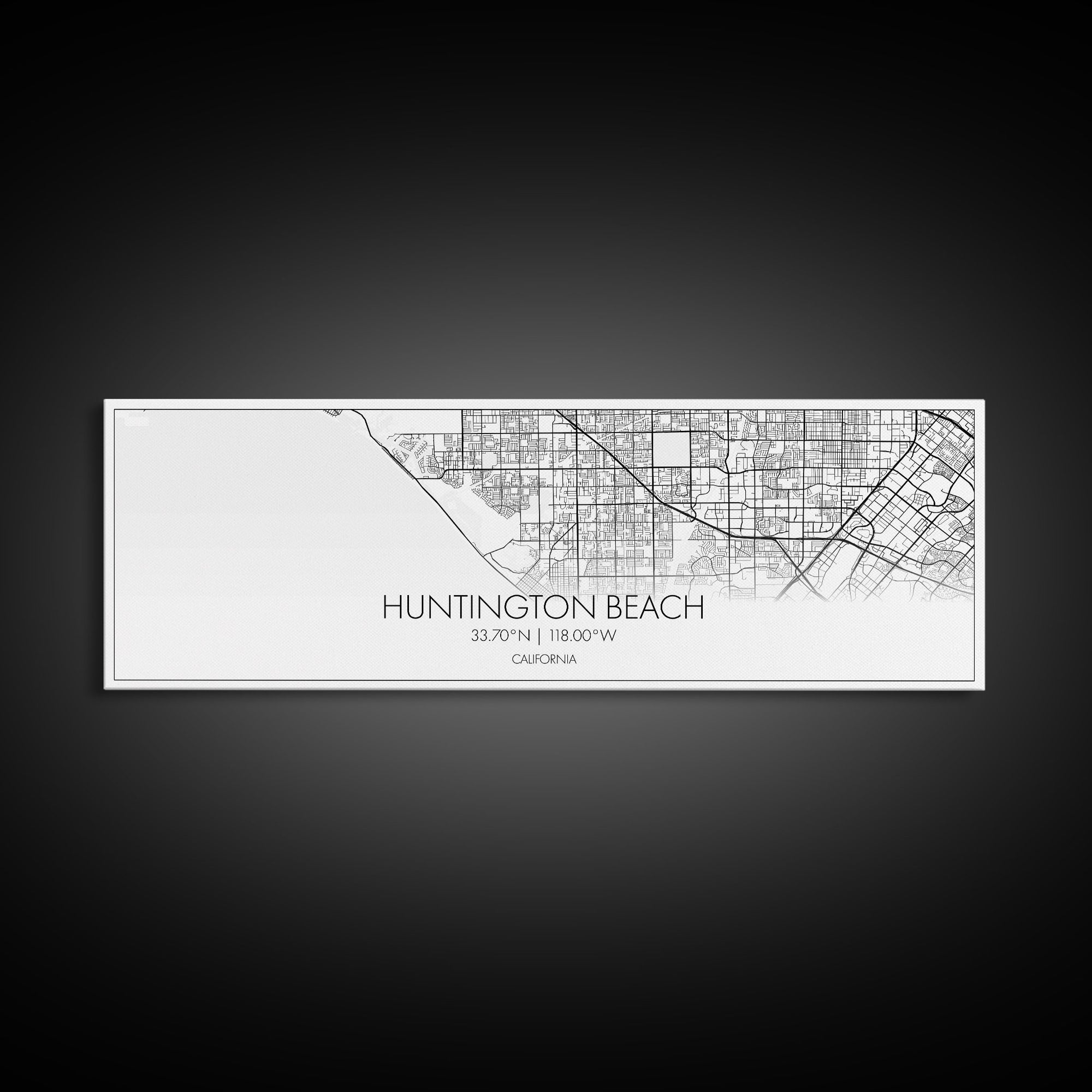 Panoramic Huntington Beach City Map, California Art, Map Print, Minimalist Wall Art, Canvas Art, Housewarming Gift, Street Map, Closing Gift