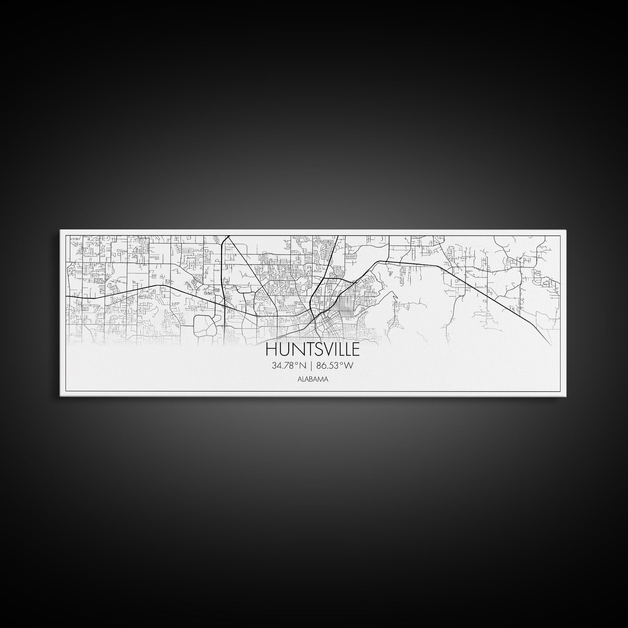 Panoramic Huntsville City Map, Alabama Art, Map Print, Minimalist Wall Art, Canvas Art, Housewarming Gift, Street Map Art, Closing Gift