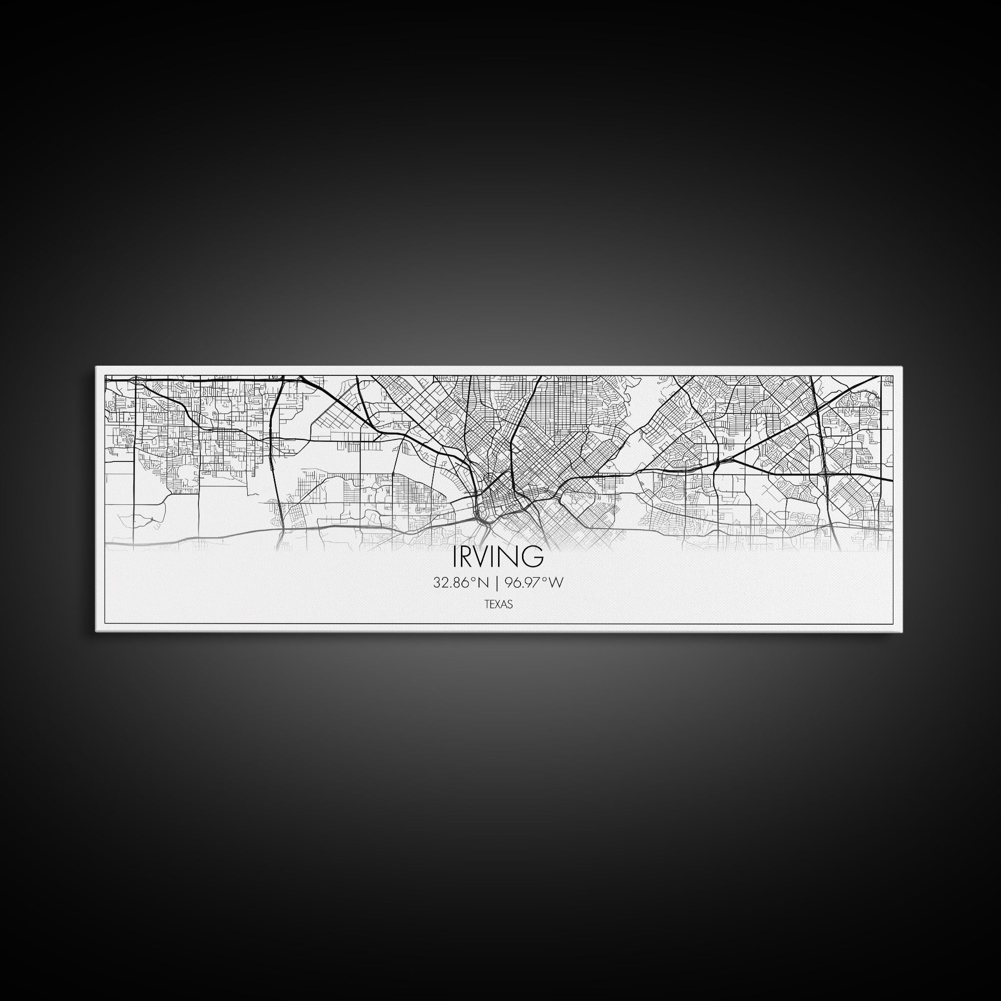 Panoramic Irving City Map, Texas Art, Map Print, Minimalist Wall Art, Canvas Art, Housewarming Gift, Street Map Art, Closing Gift