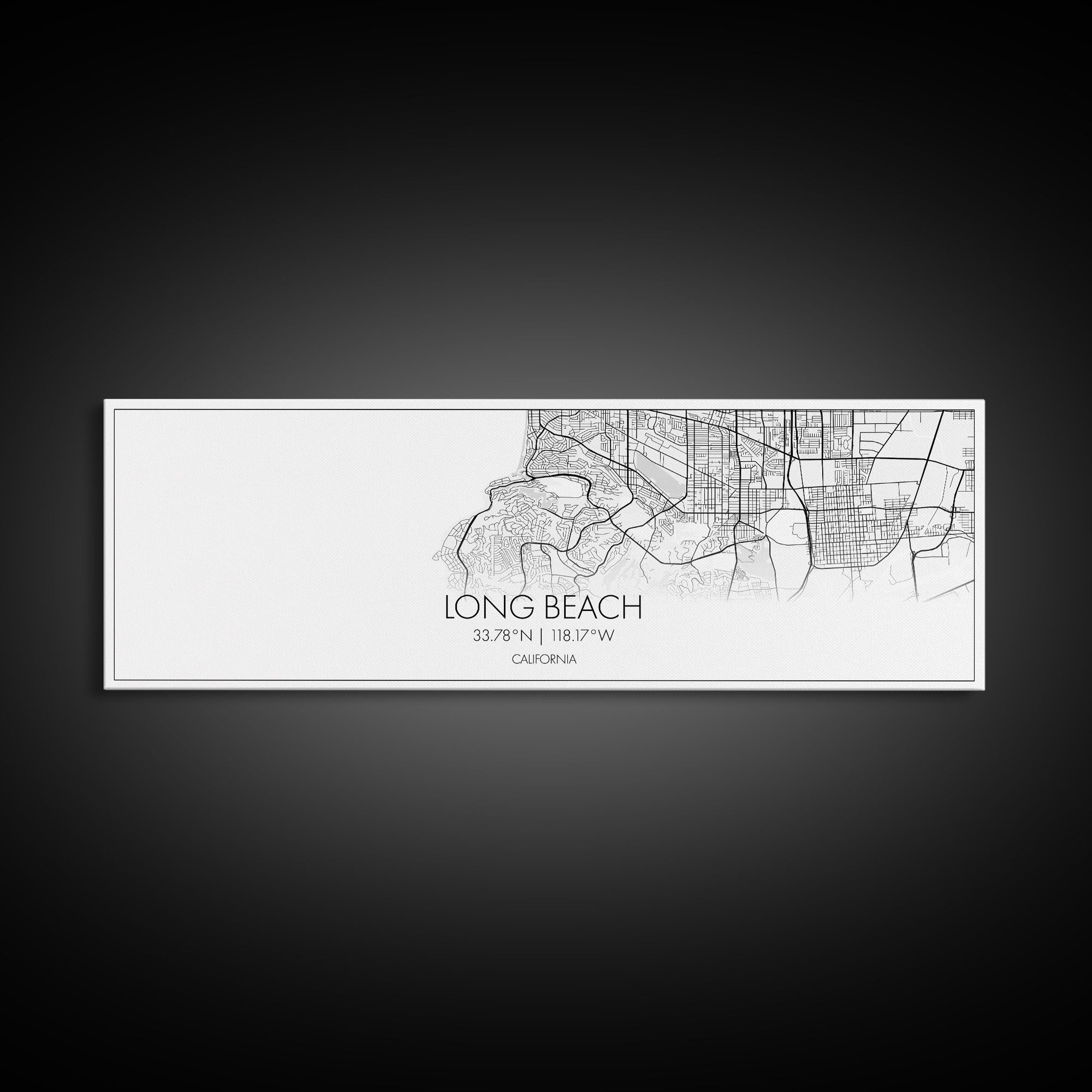 Panoramic Long Beach City Map, California Art, Map Print, Minimalist Wall Art, Canvas Art, Housewarming Gift, Street Map Art, Closing Gift