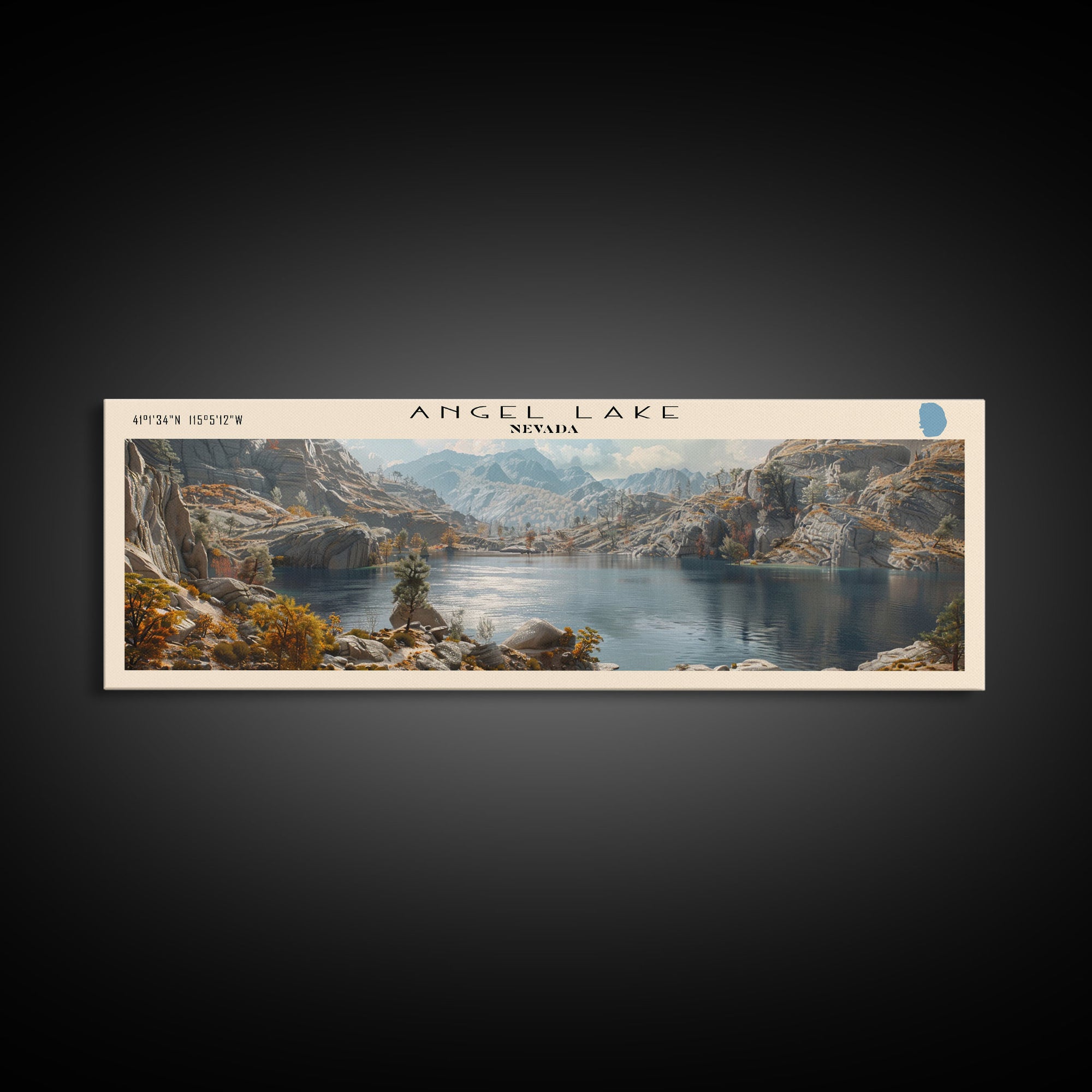 Angel Lake Nevada Panoramic Framed Canvas Print, Lake House Art, Boho Decor, Travel Poster, Nature Wall Art, Serene Scene