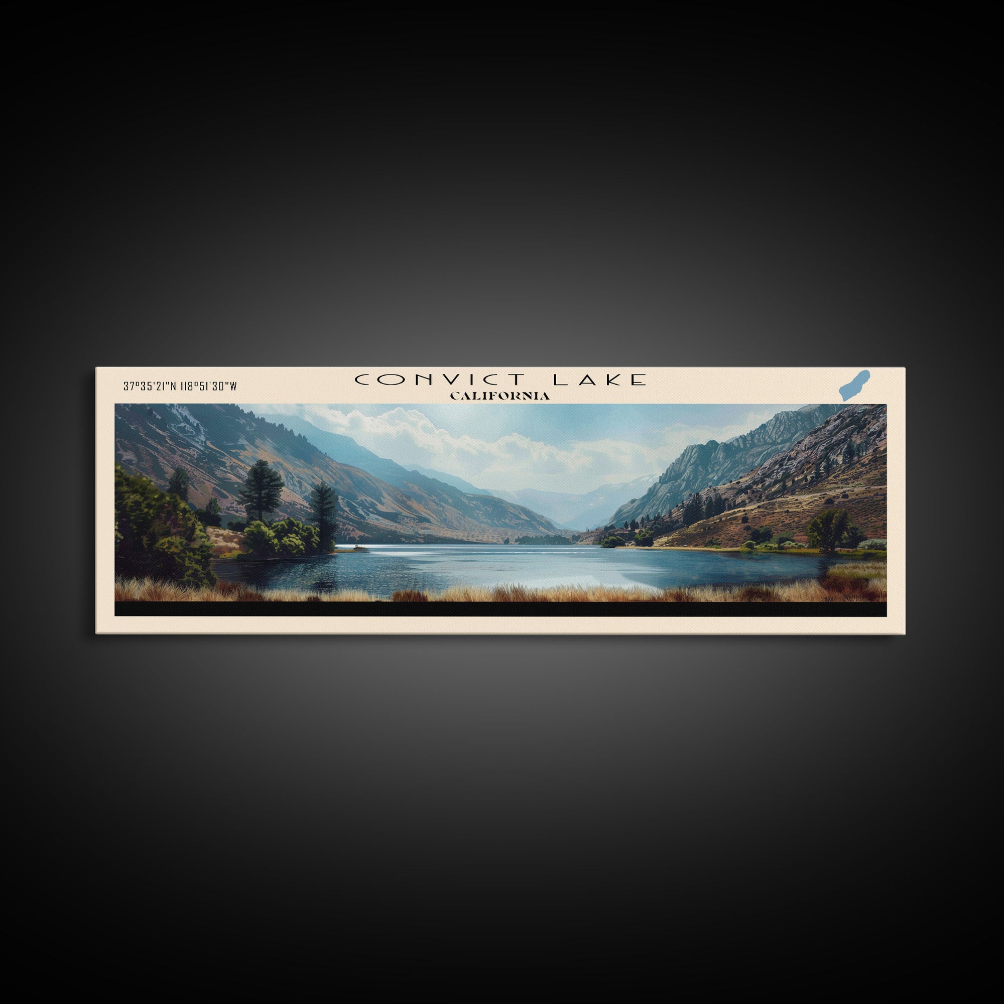 Convict Lake California Framed Canvas Print, Lake House Art, Panoramic Wide Art, Travel Poster, Modern Lake Painting, Nature Art