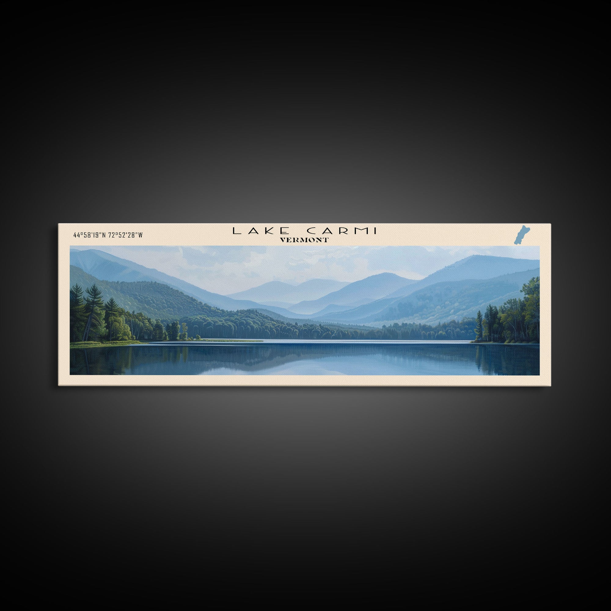 Lake Carmi Vermont Framed Canvas Print, Lake House Decor, Panoramic Wall Art, Travel Poster, Beautiful Lake Painting, Home Decor