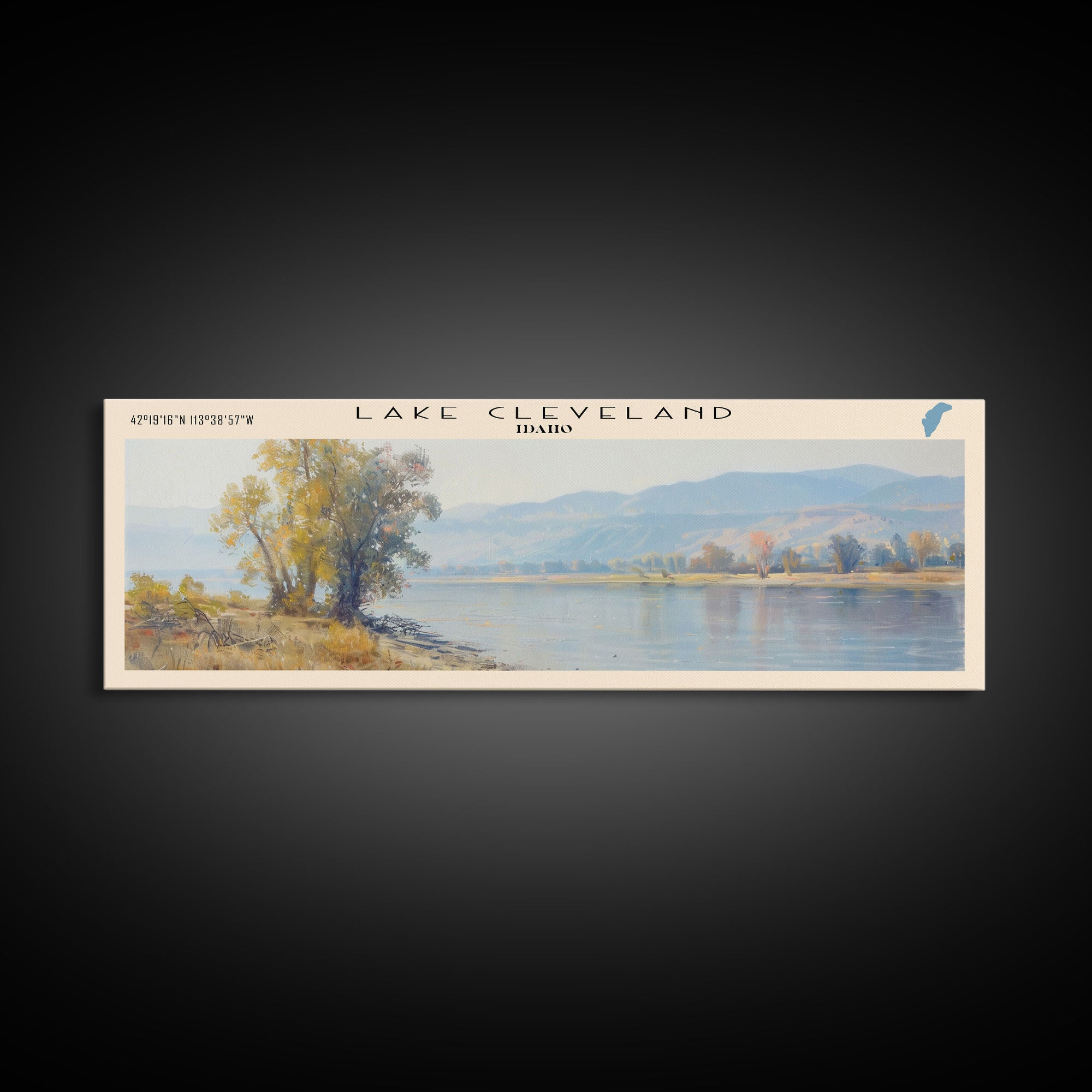 Lake Cleveland Idaho Framed Canvas Print, Lake House Decor, Panoramic Wall Art, Travel Poster, Stunning Lake Painting, Home Art