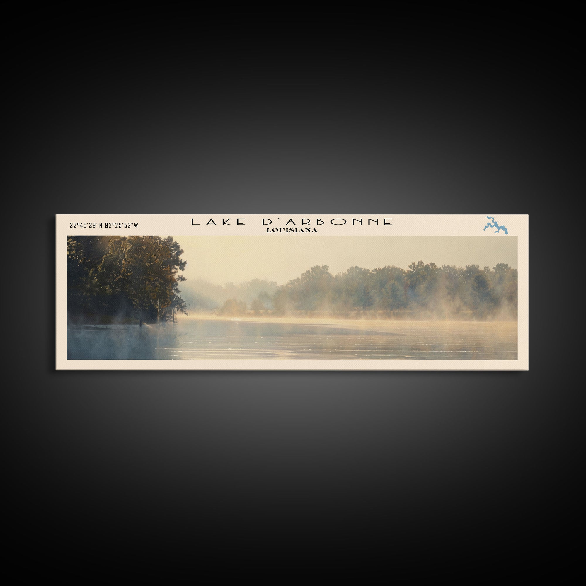 Lake D'Arbonne Louisiana Framed Canvas Print, Lake House Decor, Panoramic Wall Art, Travel Poster, Serene Lake Painting, Nature Art